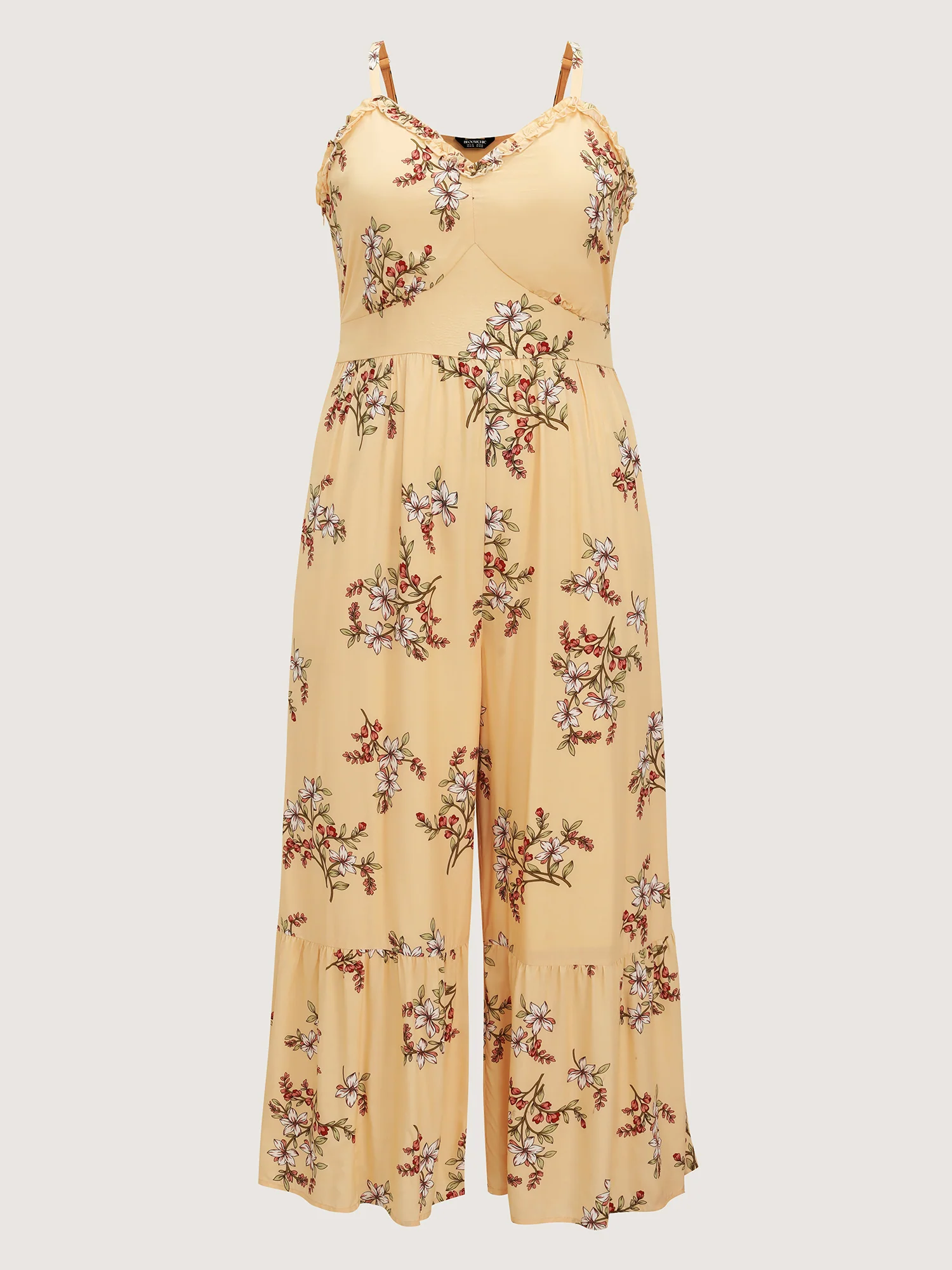 Floral Ruffled Neckline Cinched-Waist Jumpsuit - Image 7