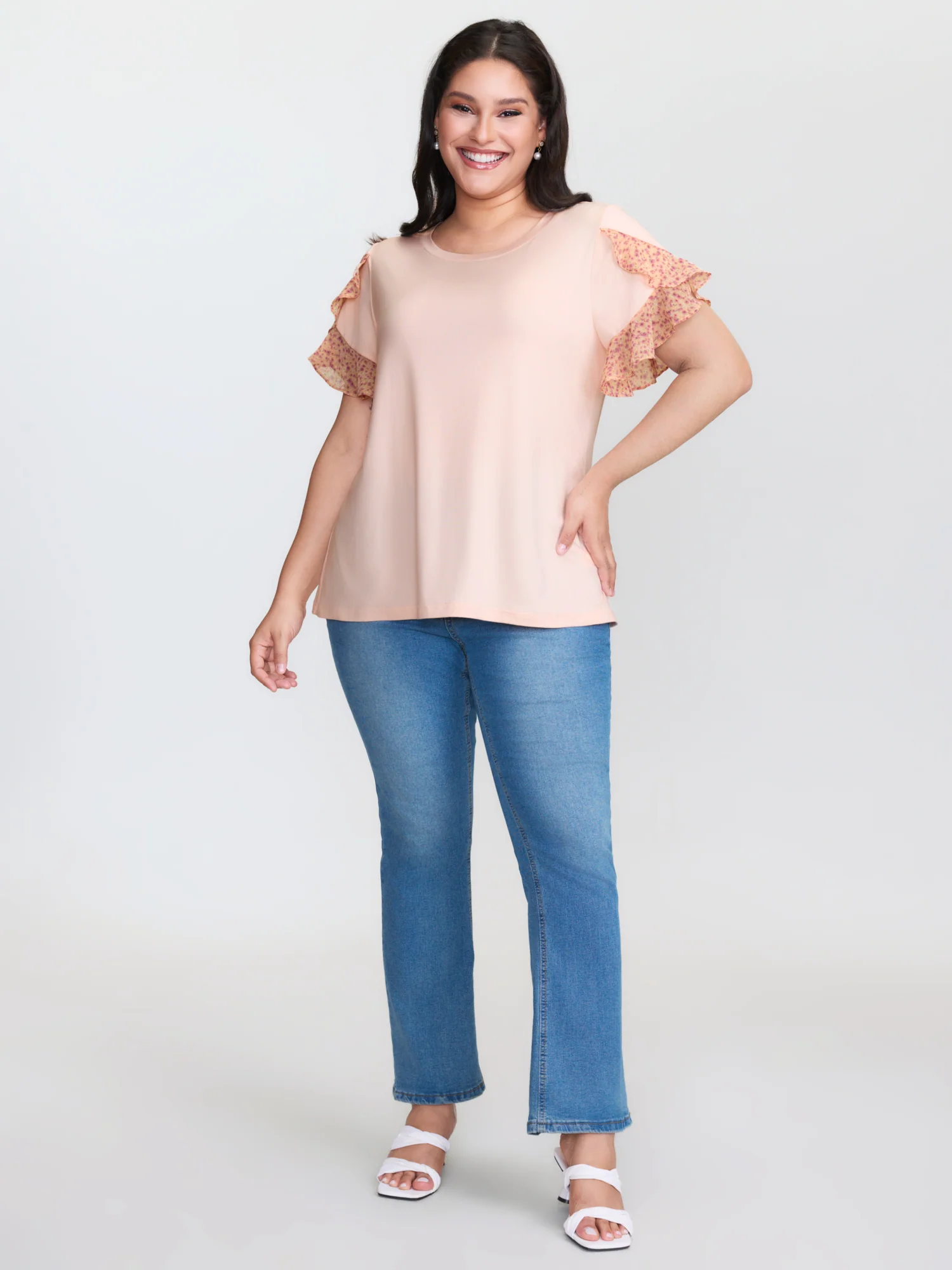 Floral Ruffled Sleeve Knit Top - Image 3