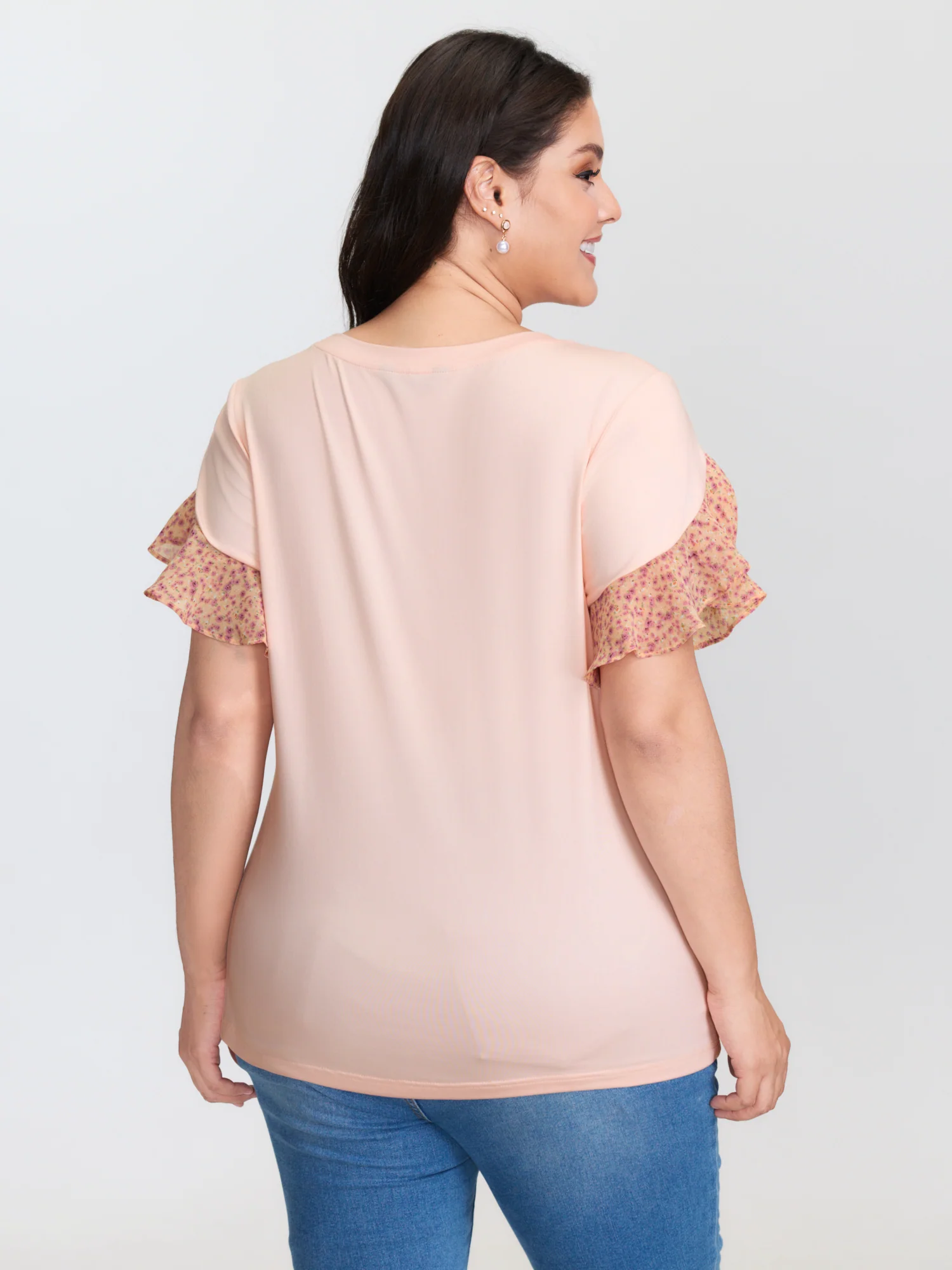 Floral Ruffled Sleeve Knit Top - Image 4
