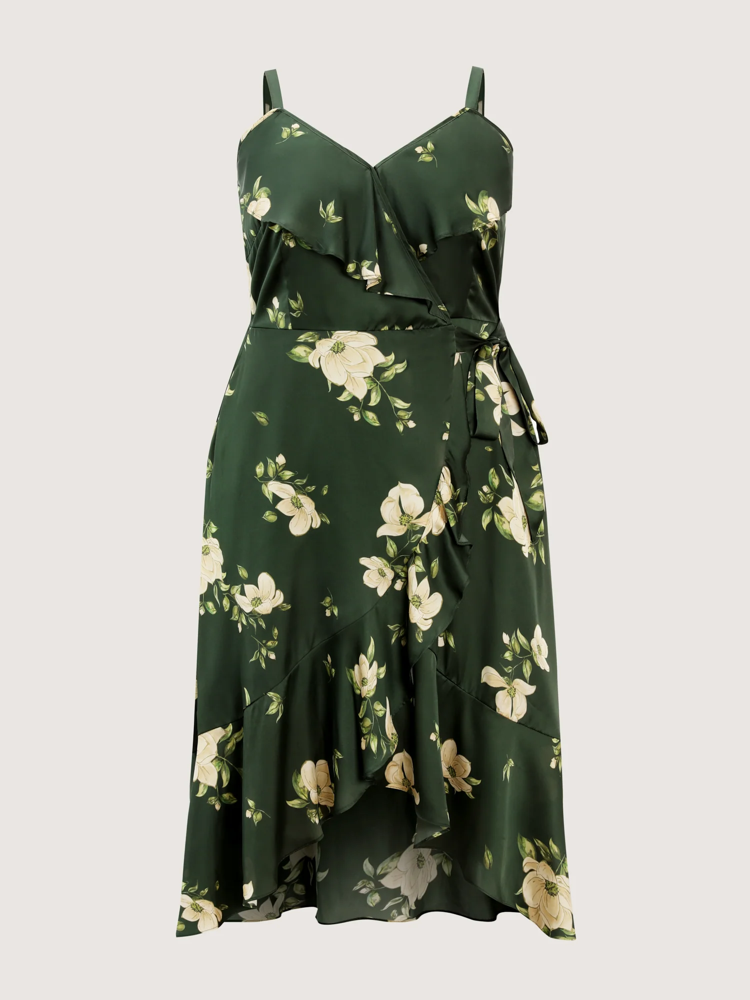 Floral Ruffled Wrap High-Low Hem Midi Dress - Image 7