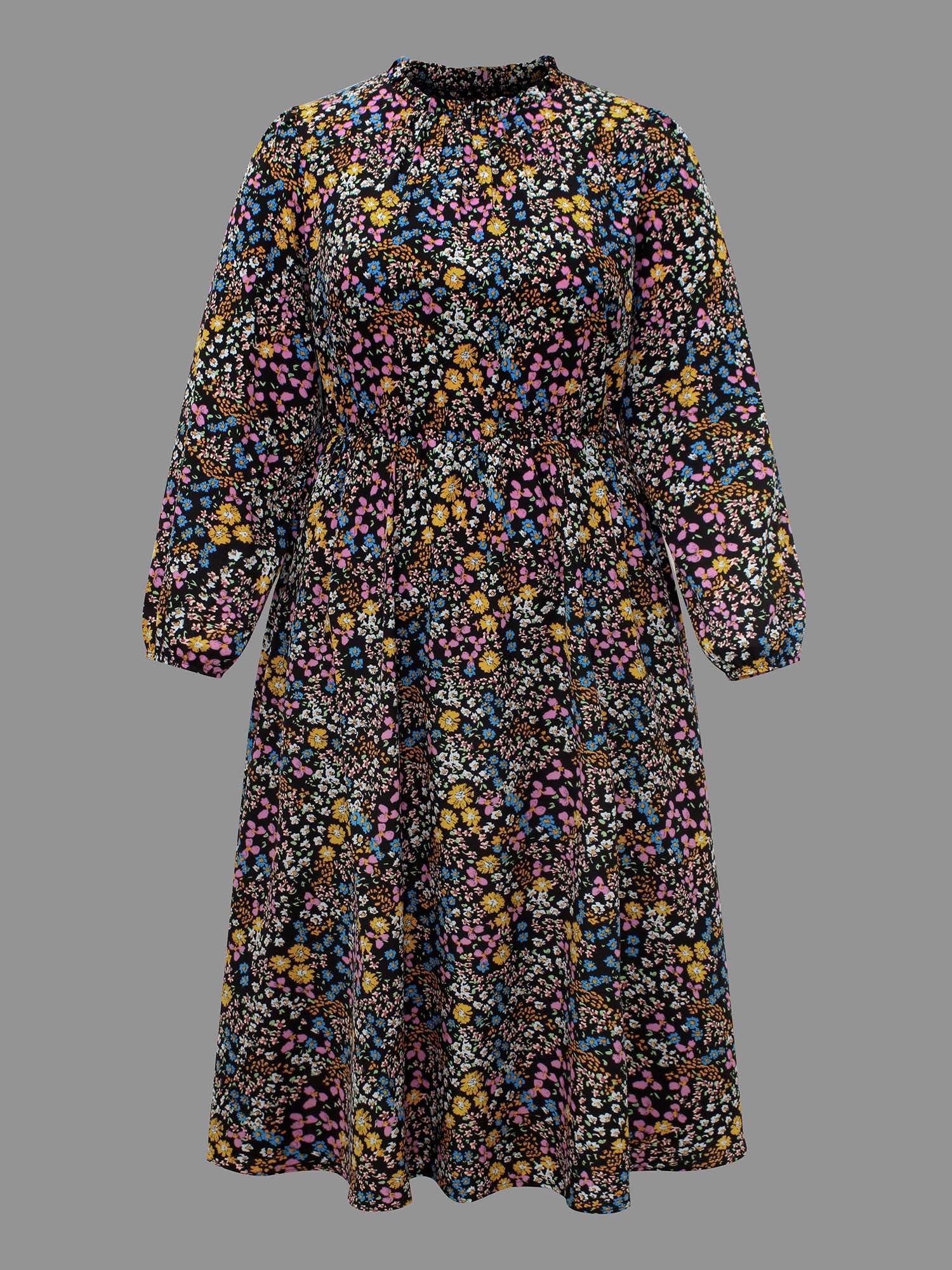 Floral Ruffles Mock Neck Elastic Waist Midi Dress - Image 7