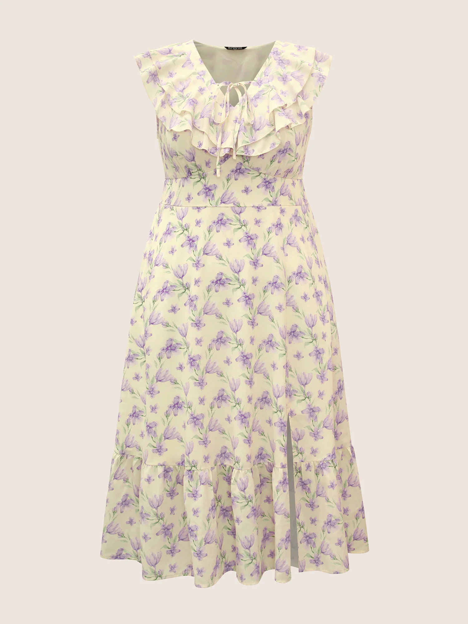 Floral Ruffles Shirred Sleeveless Midi Dress - Image 7