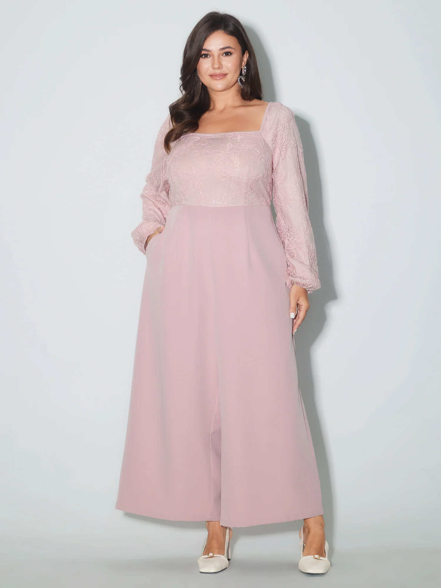 Floral Sequin Square Neck Jumpsuit - Image 3