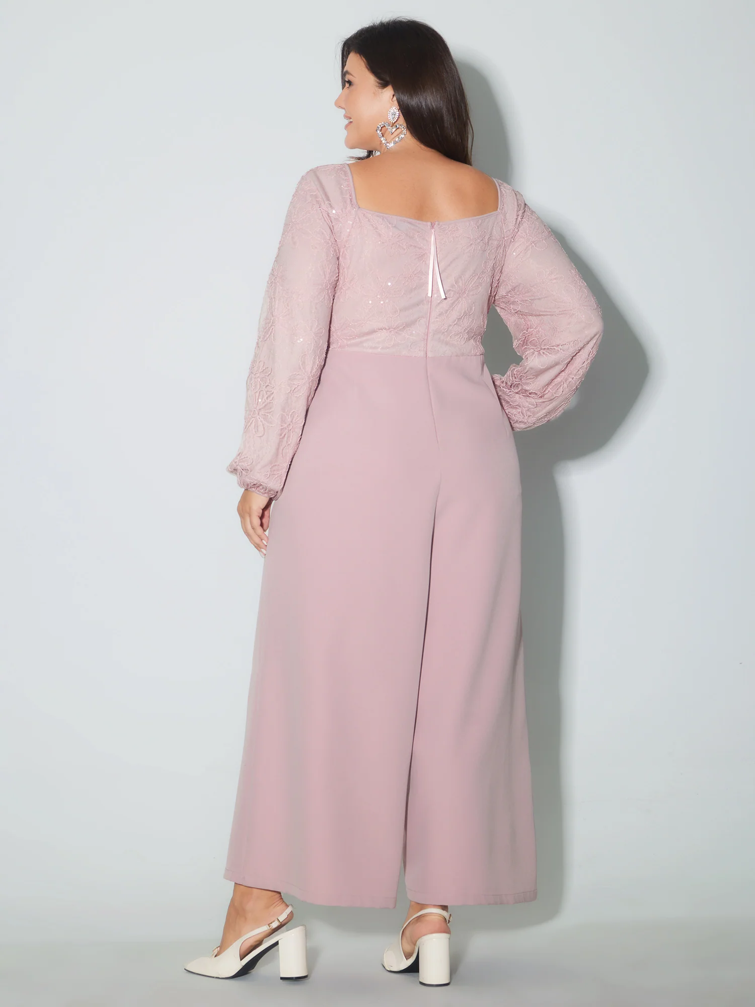 Floral Sequin Square Neck Jumpsuit - Image 4