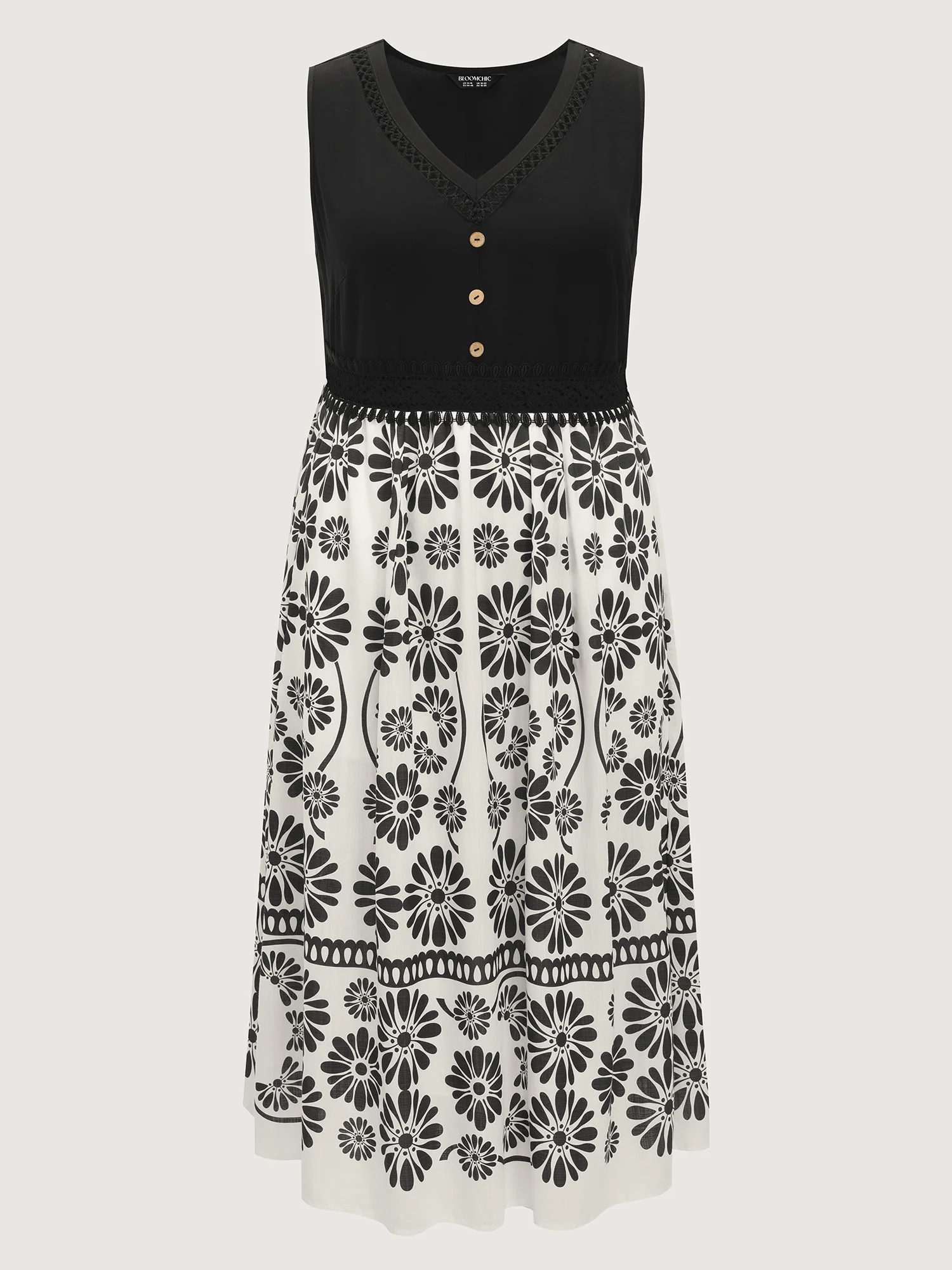 Floral Sheer Lace Trim Contrast Midi Dress - Image 7