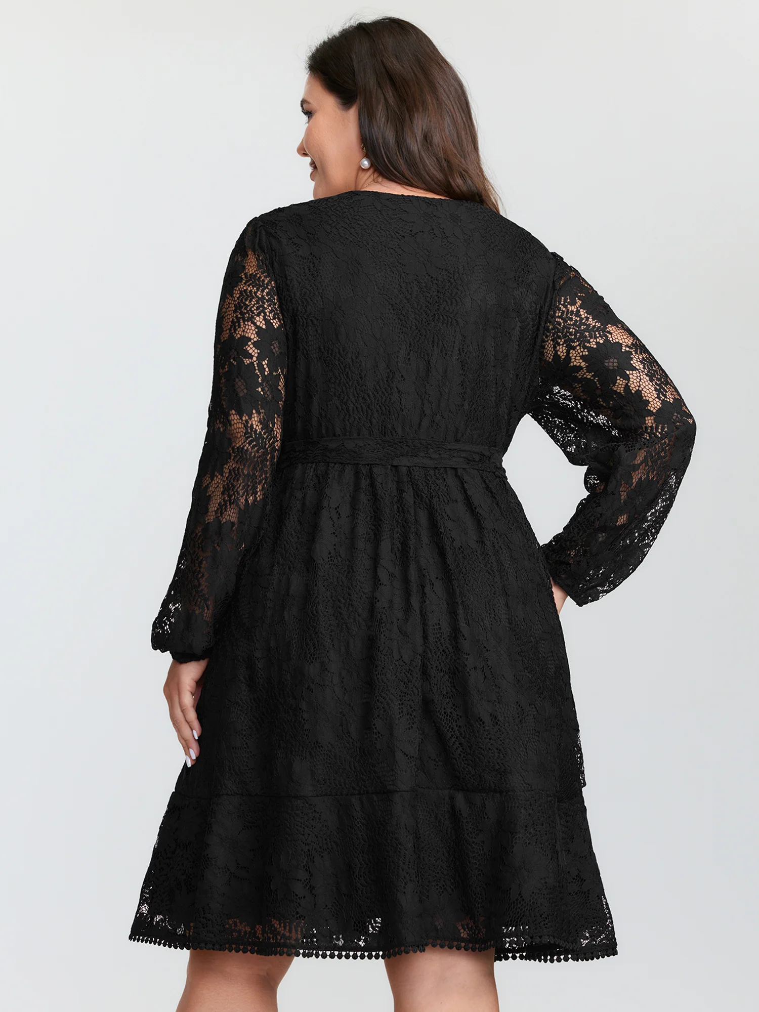 Floral Sheer Lace Waist-Tie Mini Dress - Image 4