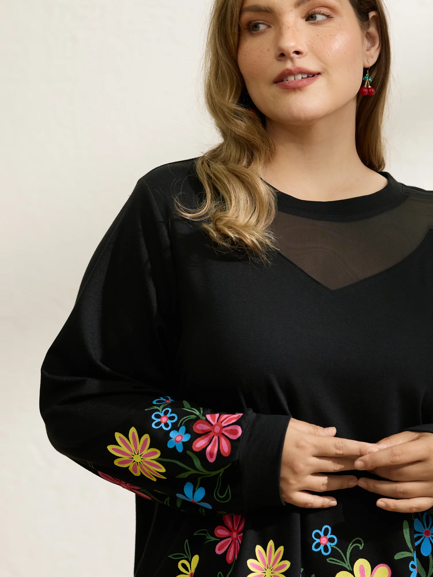 Floral Sheer Lined Contrast Sweatshirt - Image 2