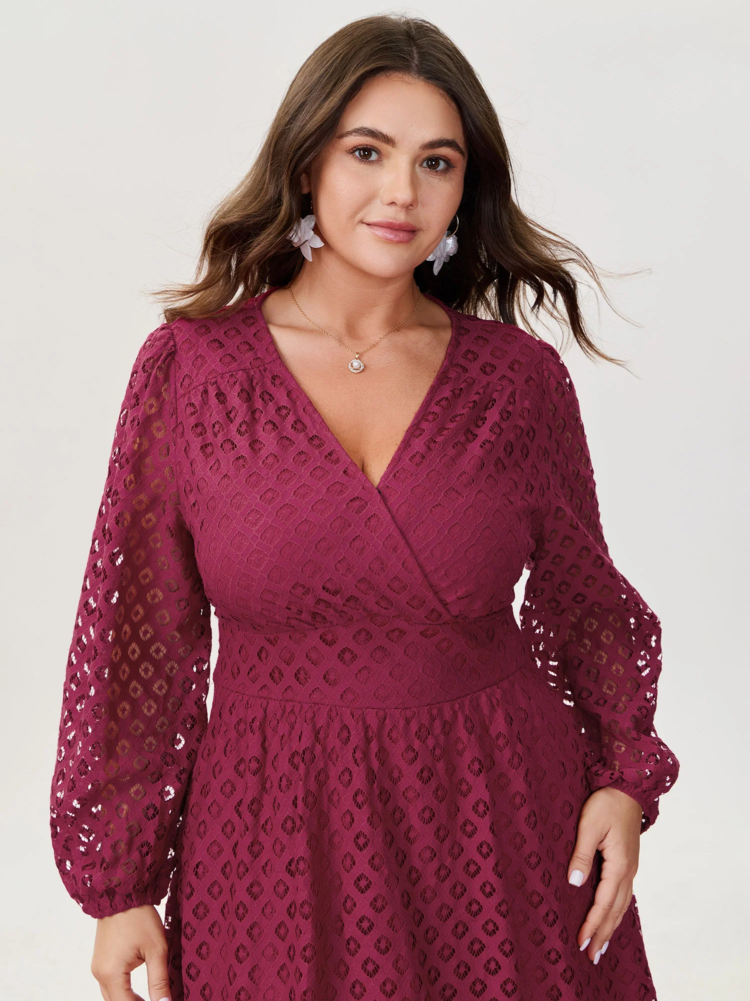 Floral Sheer Sleeve Surplice Neck Mini Dress - Image 3