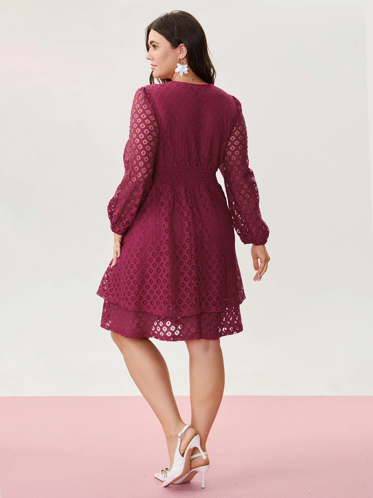 Floral Sheer Sleeve Surplice Neck Mini Dress - Image 5