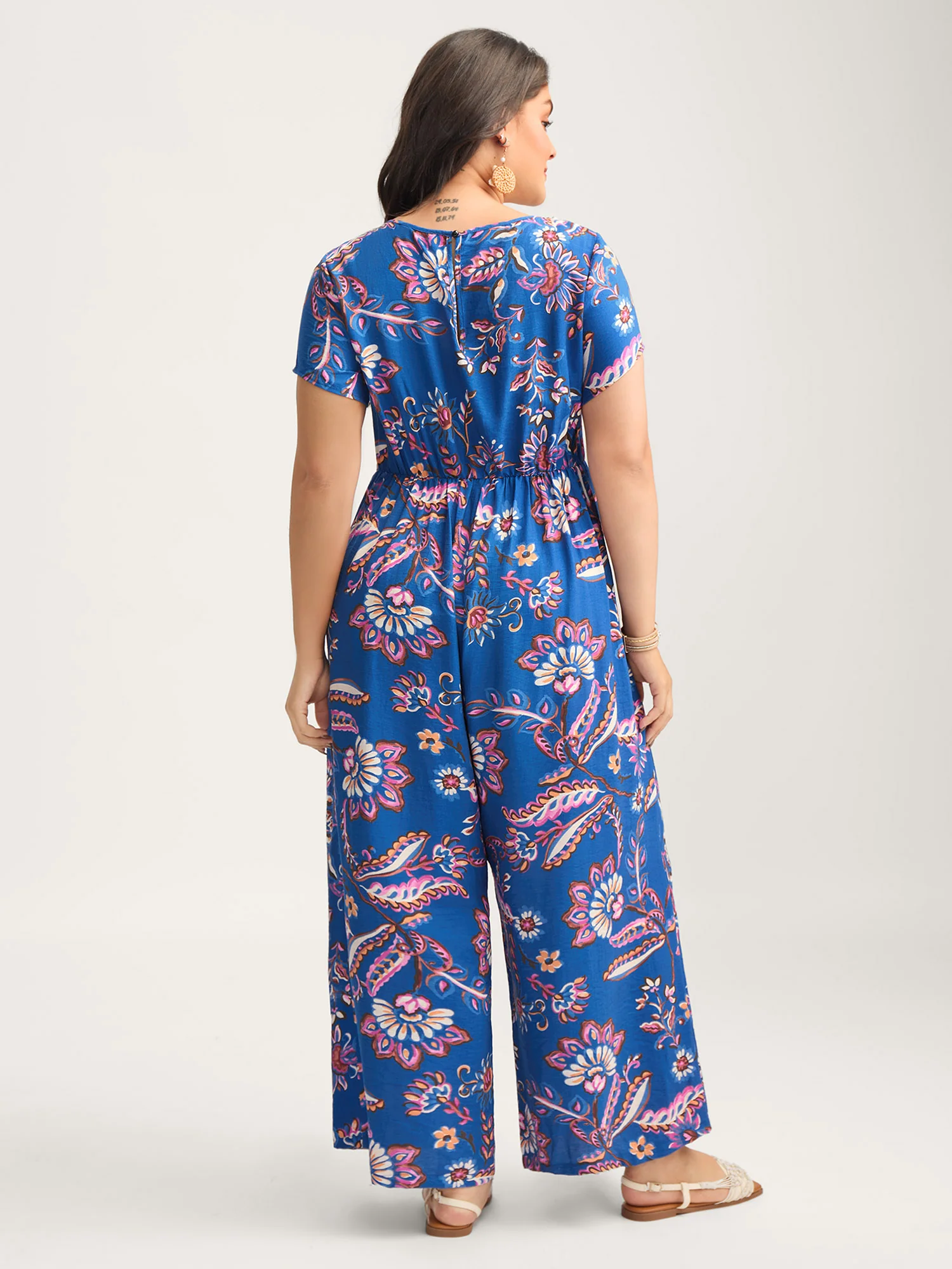Floral Shirred Bodice Pockets Jumpsuit - Image 4