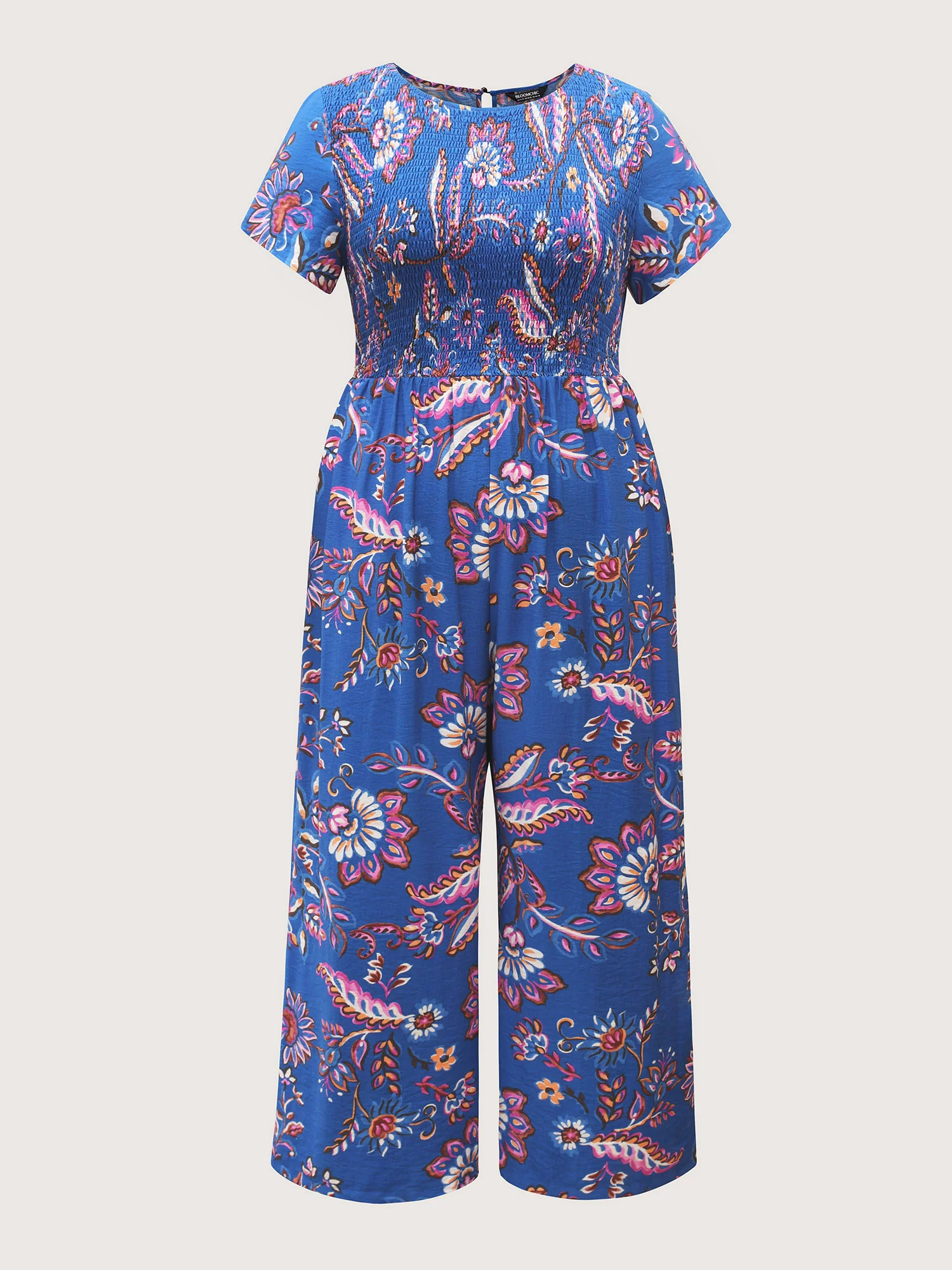 Floral Shirred Bodice Pockets Jumpsuit - Image 8