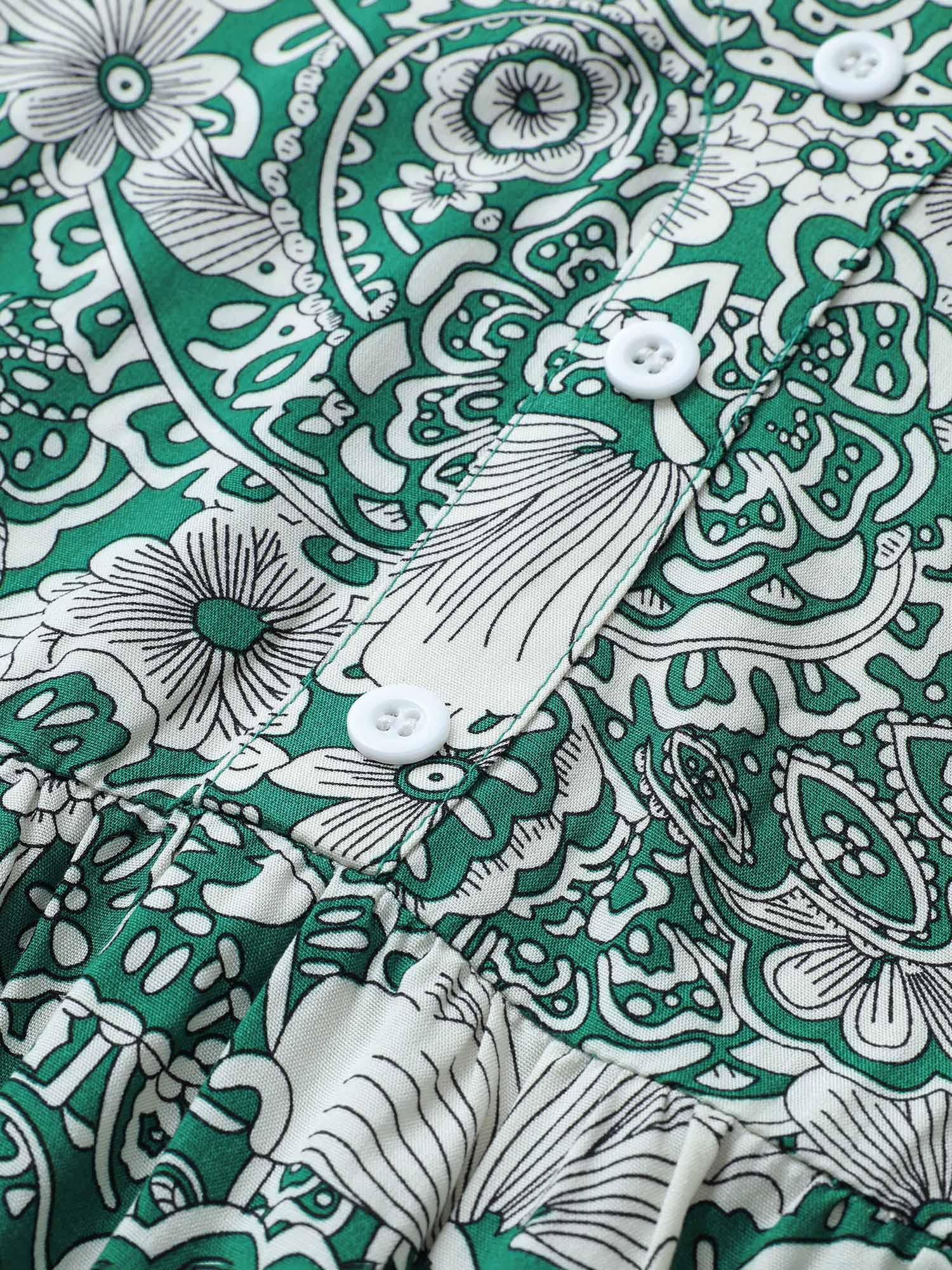 Floral Shirred Button Detail Lantern Sleeve Dress - Image 5