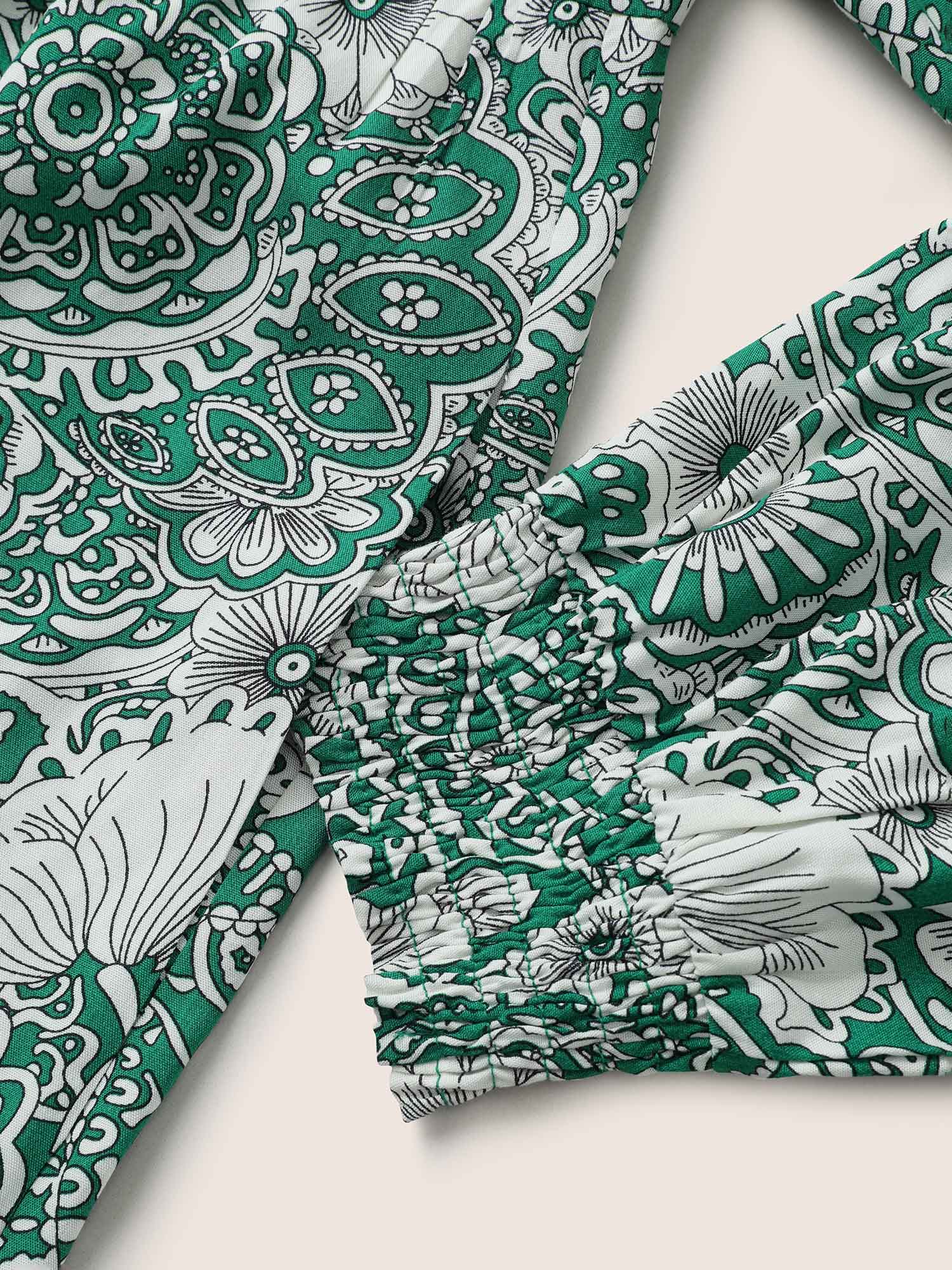 Floral Shirred Button Detail Lantern Sleeve Dress - Image 6