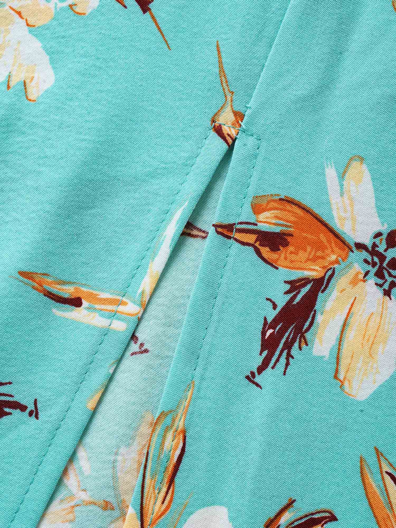 Floral Shirred Elastic Waist Split Hem Dress - Image 6
