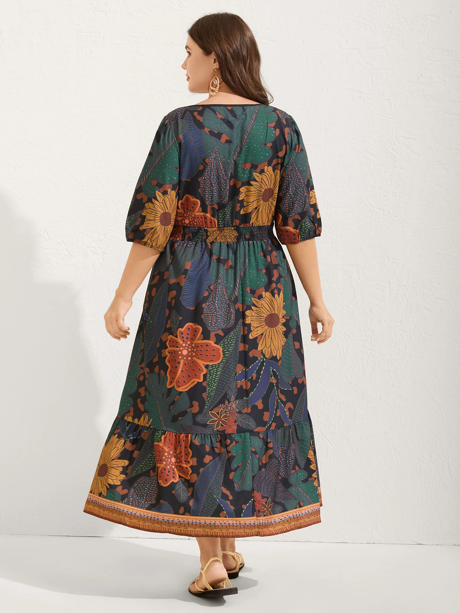 Floral Shirred Lantern Sleeve Midi Dress - Image 4