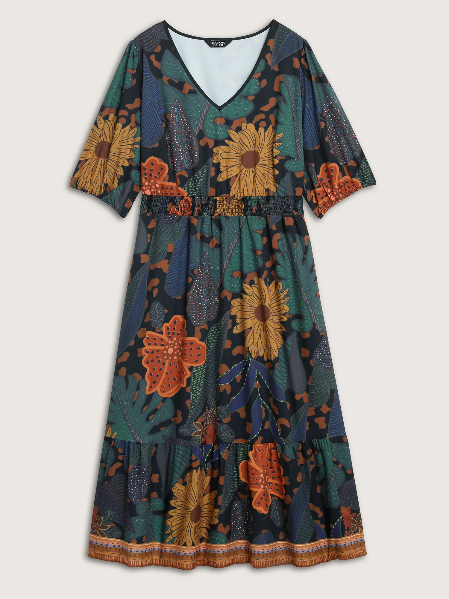 Floral Shirred Lantern Sleeve Midi Dress - Image 5