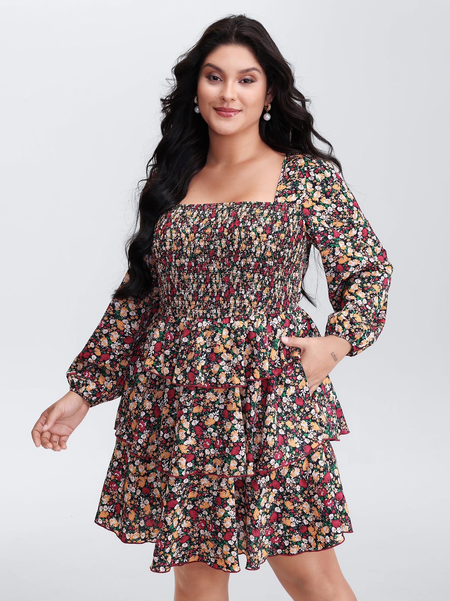 Floral Shirred Layered Skirt Mini Dress - Image 2