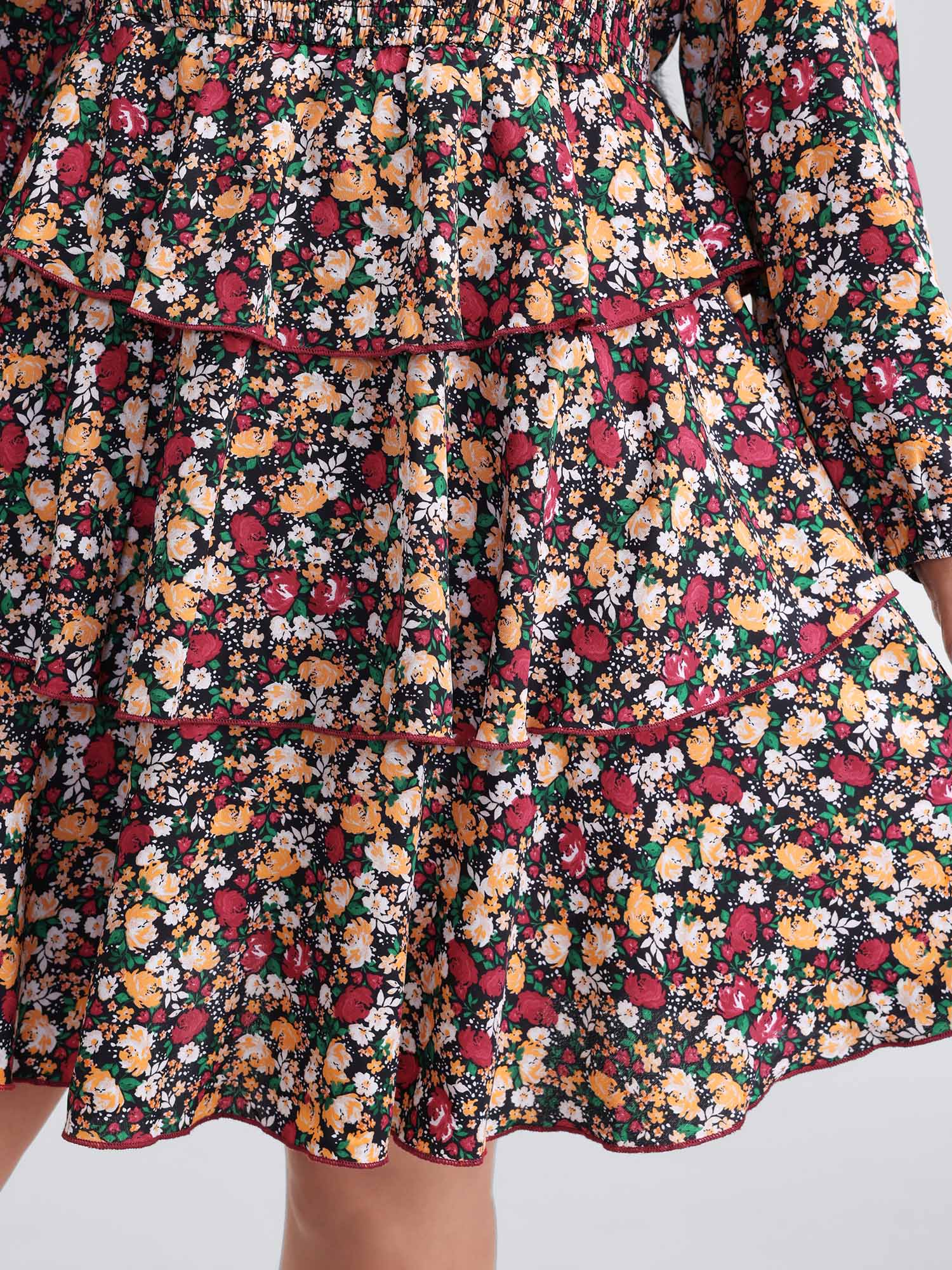 Floral Shirred Layered Skirt Mini Dress - Image 4