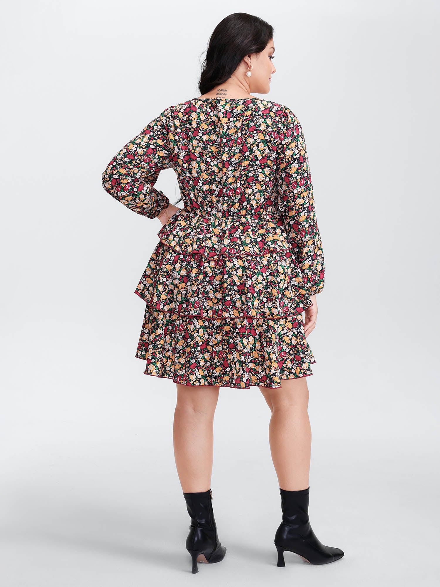 Floral Shirred Layered Skirt Mini Dress - Image 5