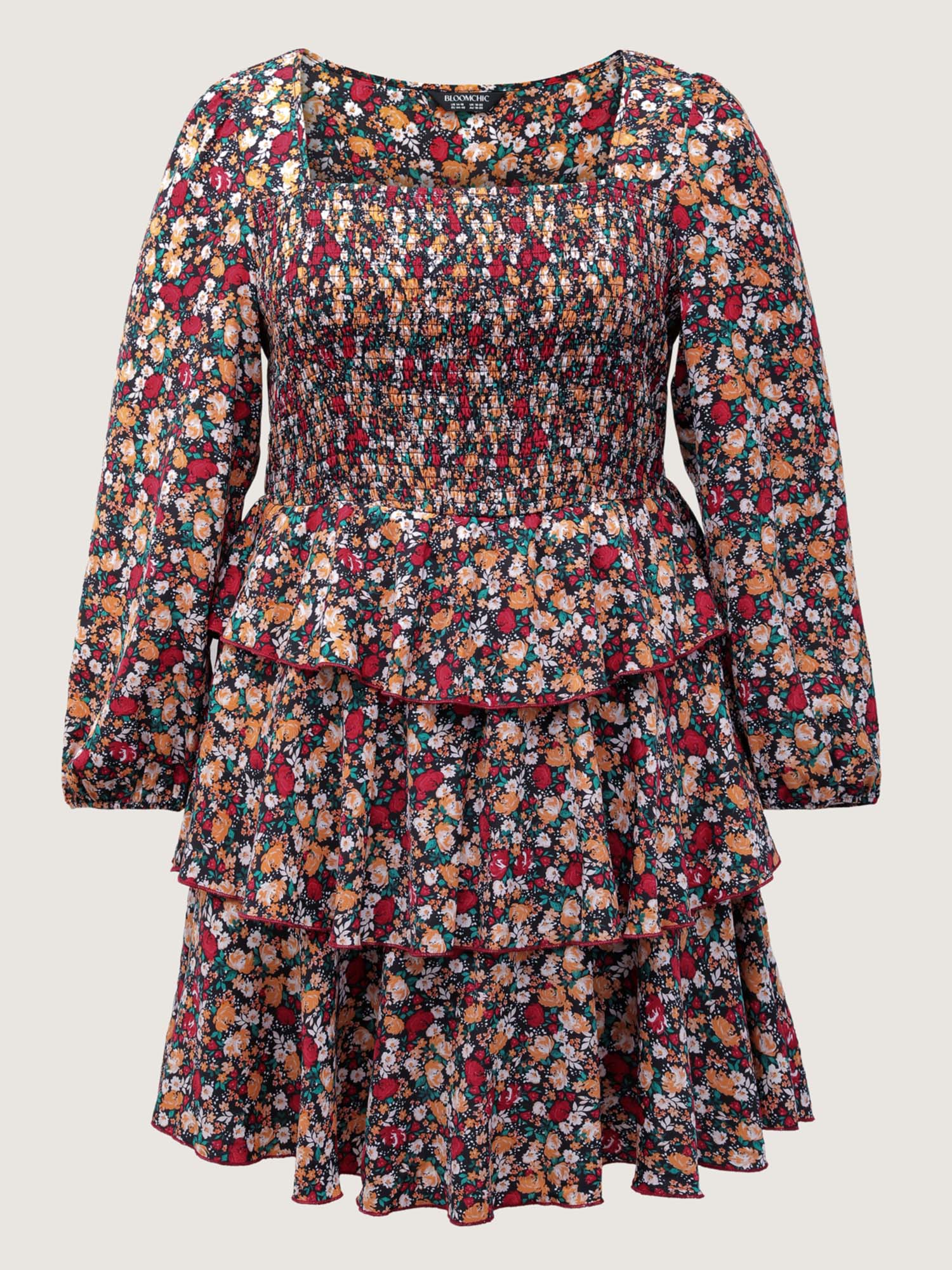Floral Shirred Layered Skirt Mini Dress - Image 6