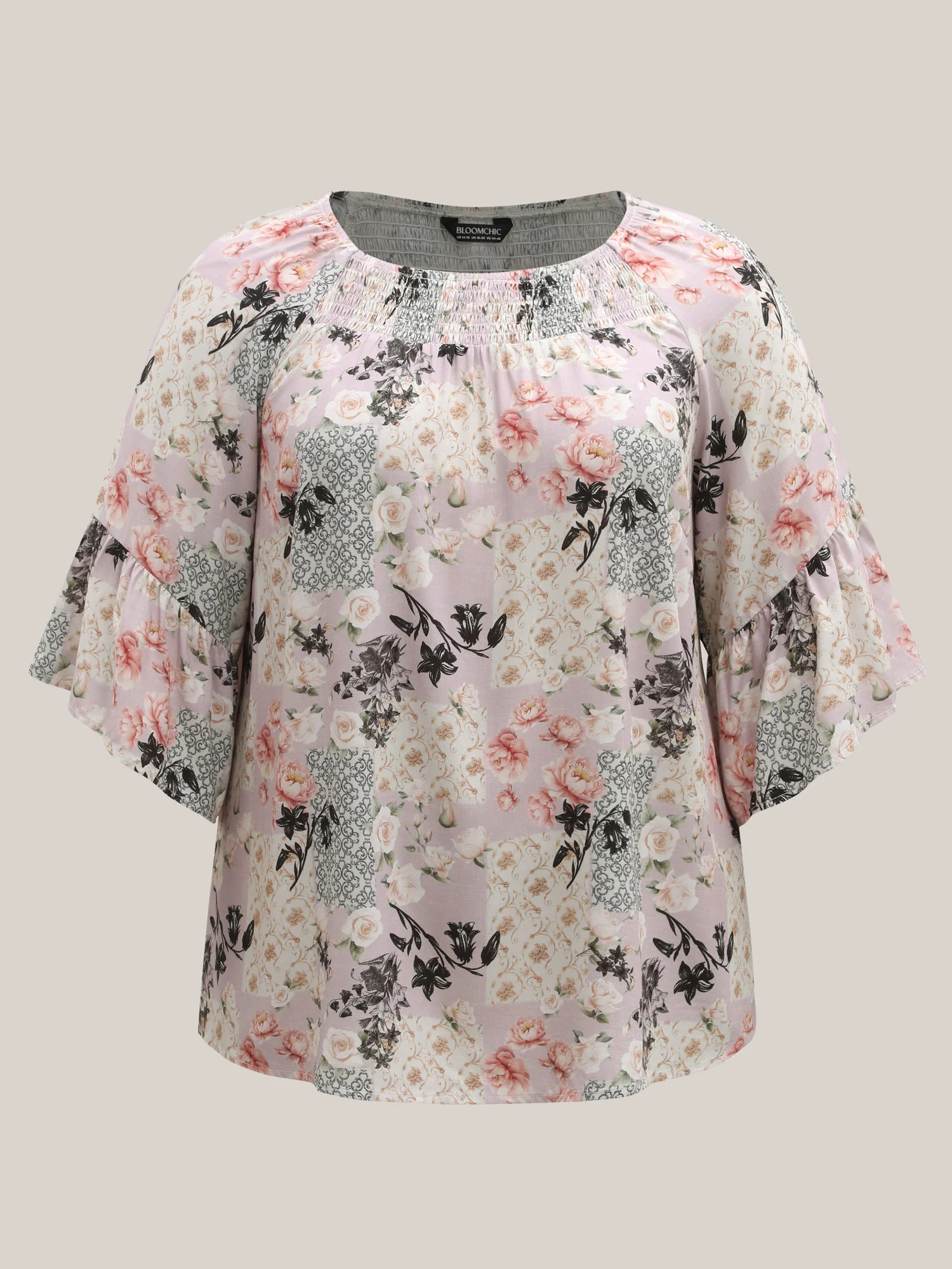 Floral Shirred Neck Flowy Blouse - Image 7