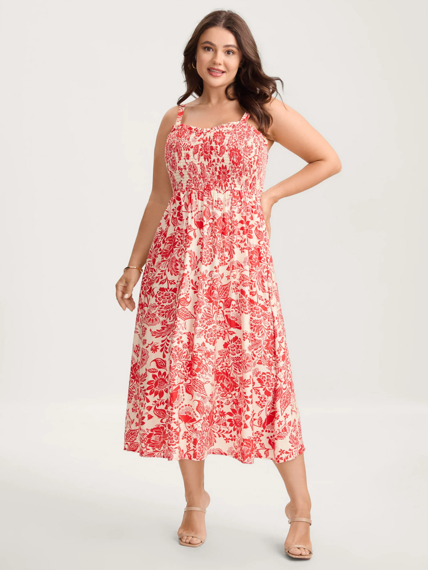 Floral Shirred Ruffled Cami Maxi Dress - Image 3