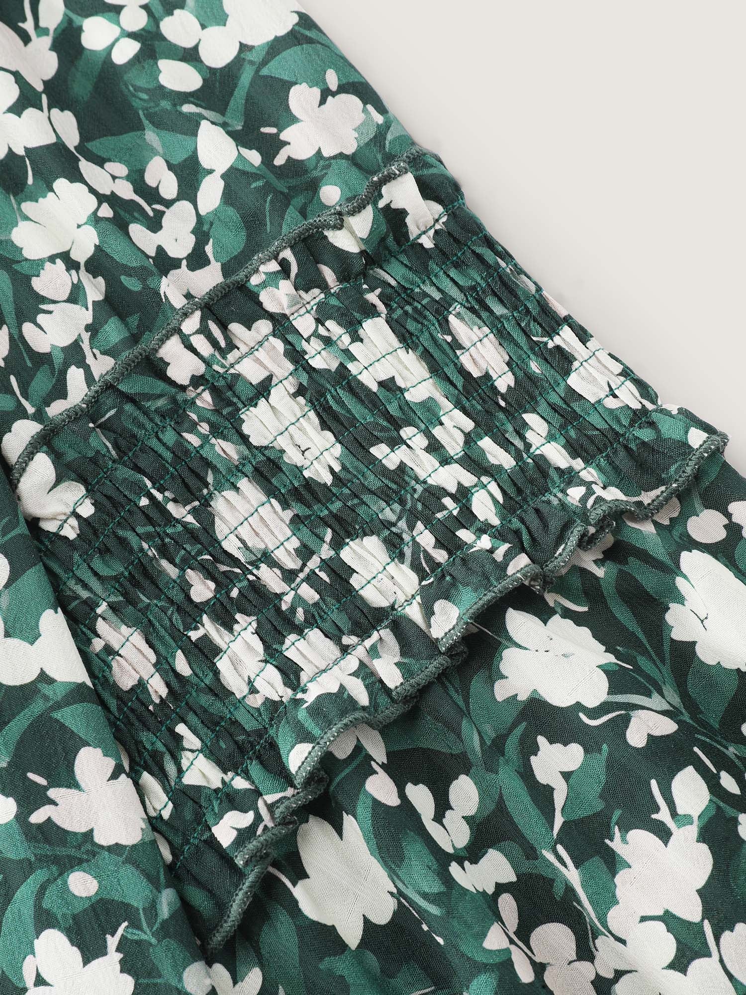 Floral Shirred Sleeve Drawstring Neckline Blouse - Image 6
