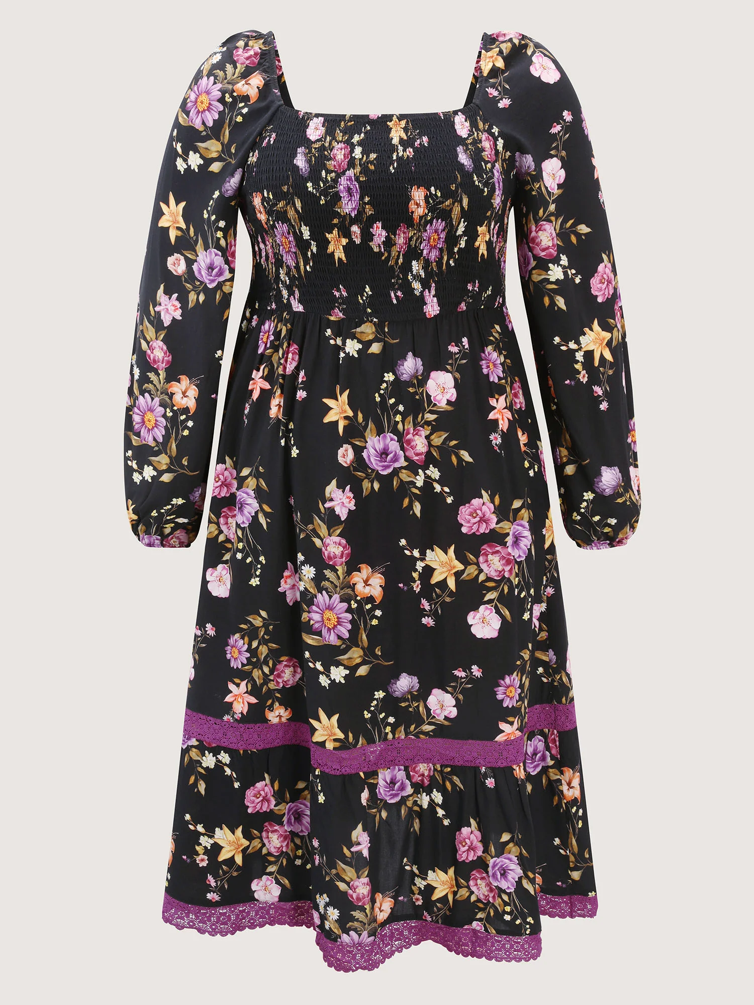 Floral Shirred Stretchy Waist Midi Dress - Image 7