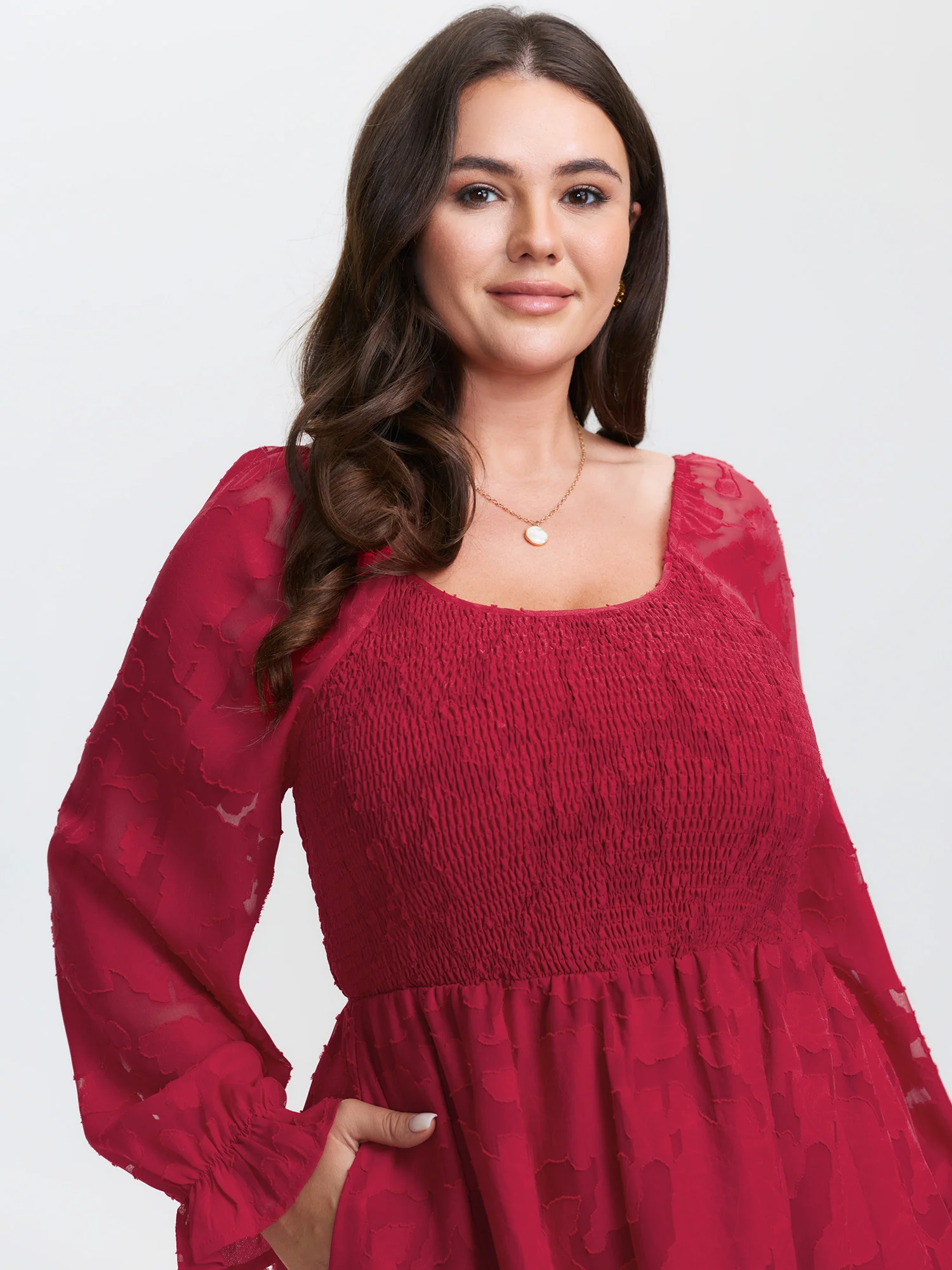 Floral Shirred Stretchy Waist Pockets Midi Dress - Image 2