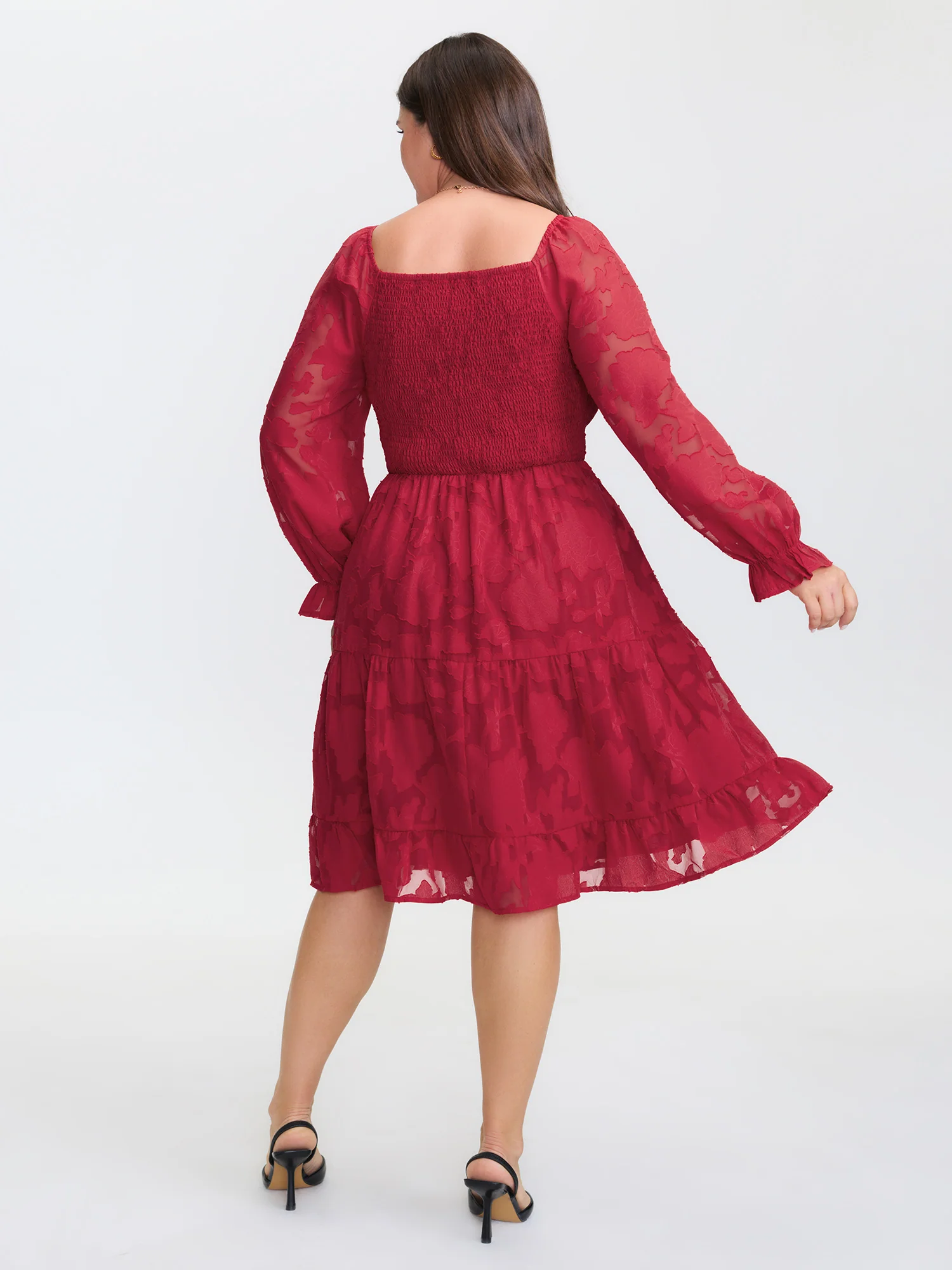Floral Shirred Stretchy Waist Pockets Midi Dress - Image 5