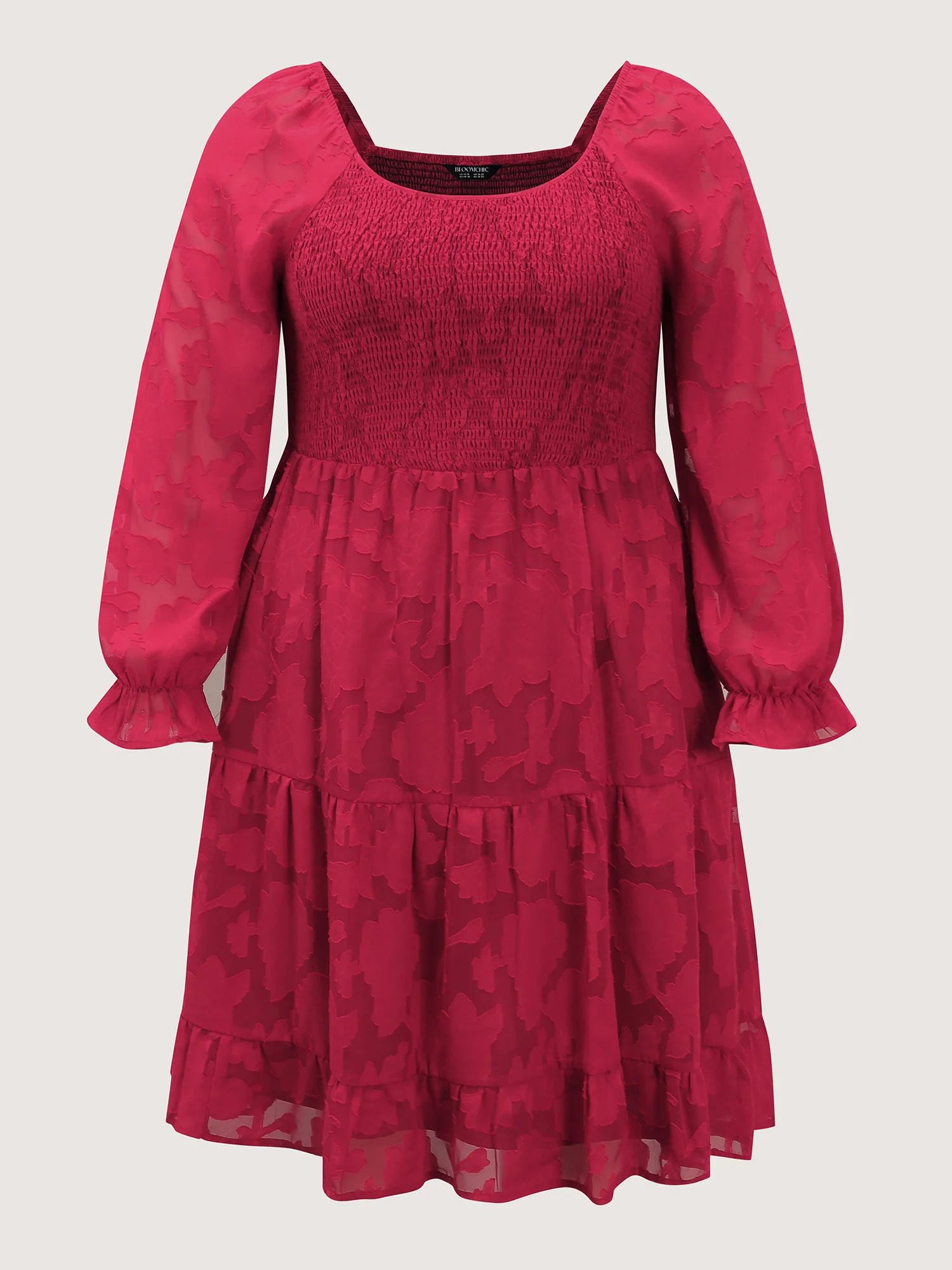 Floral Shirred Stretchy Waist Pockets Midi Dress - Image 8