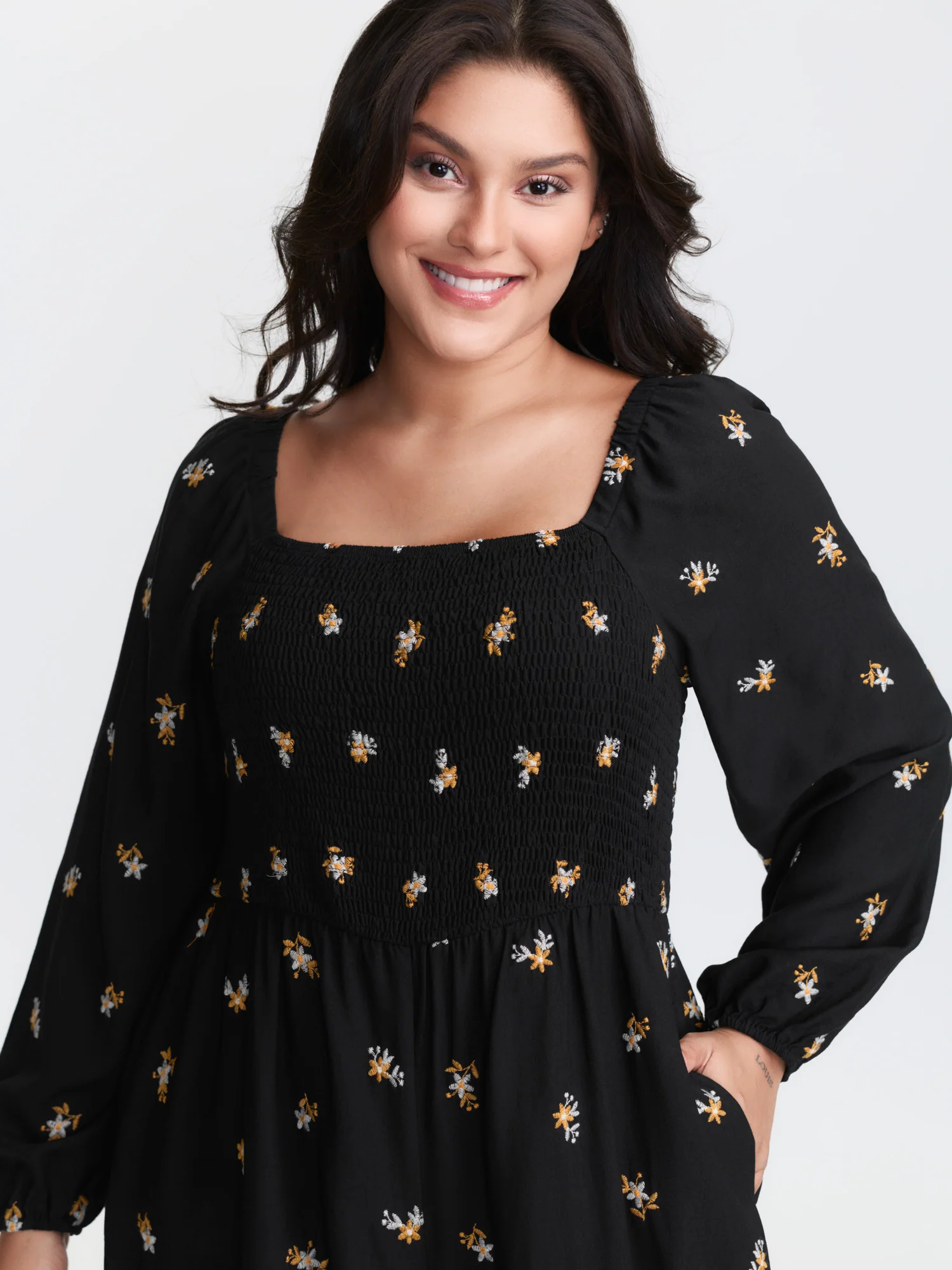 Floral Shirred Tie Square Neck Jumpsuit - Image 2