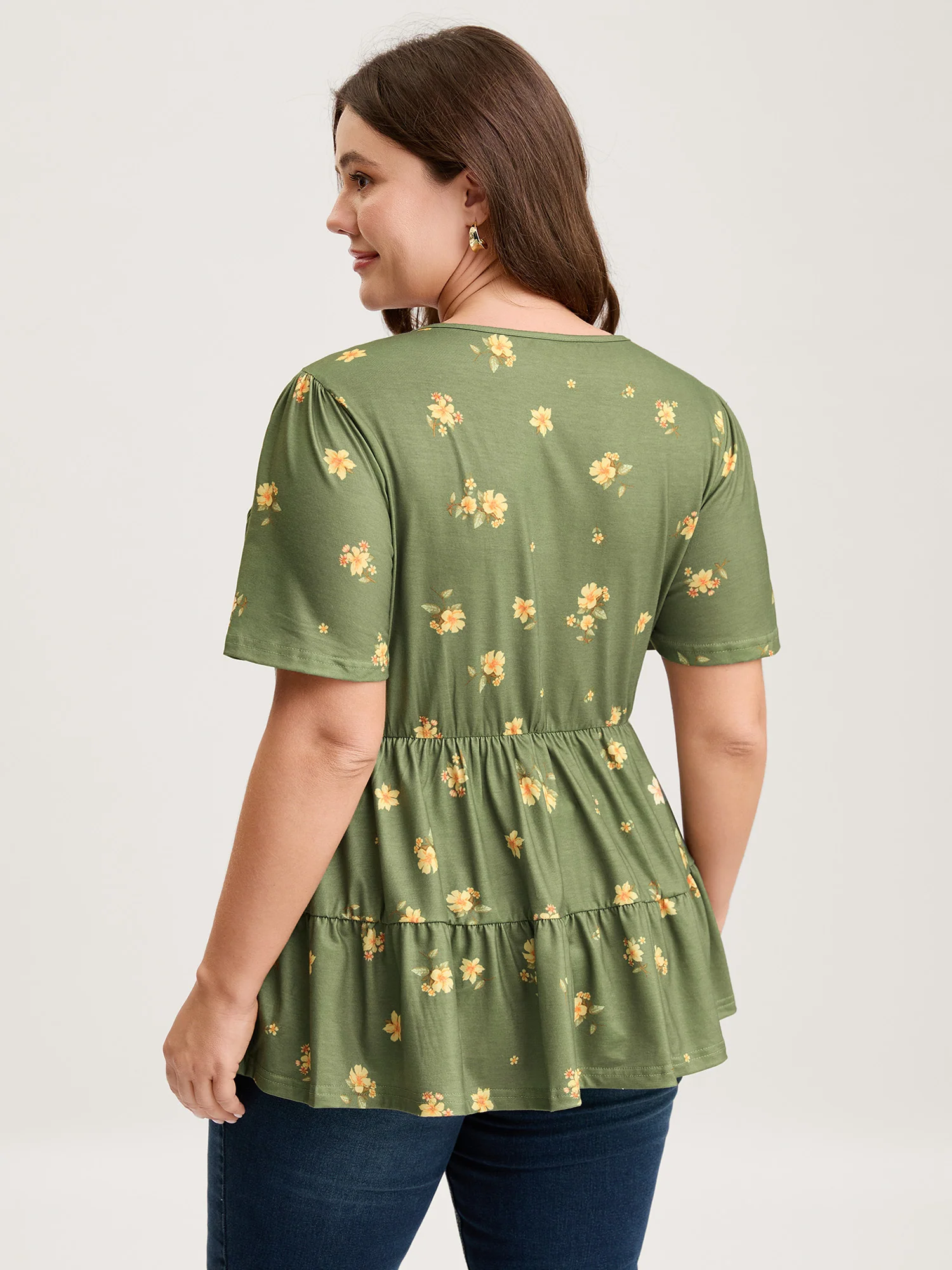 Floral Shirred Tiered Knit Top - Image 4