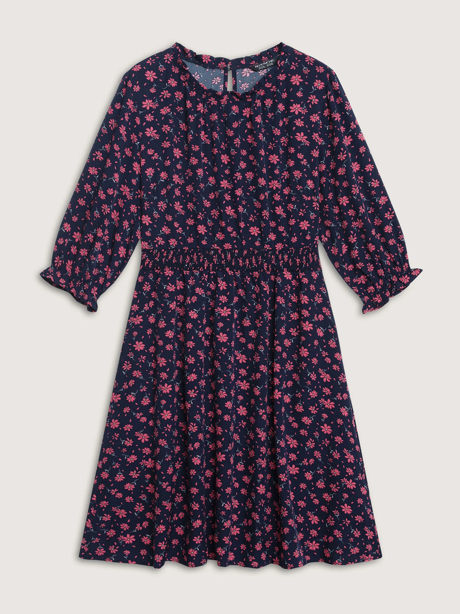 Floral Shirred Waist-Defining Pockets Midi Dress - Image 7