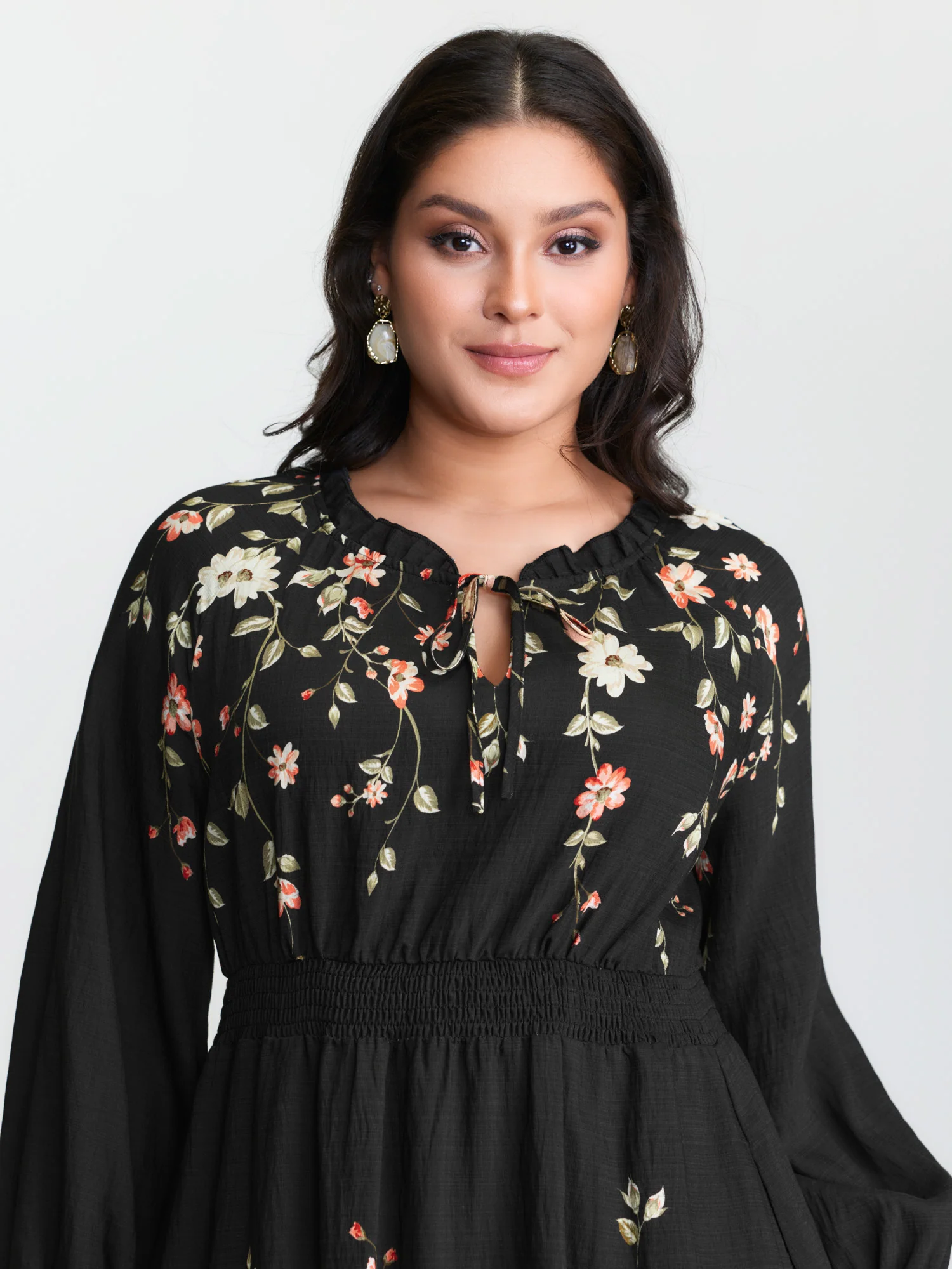 Floral Shirred Waist Neck-Tie Mini Dress - Image 3