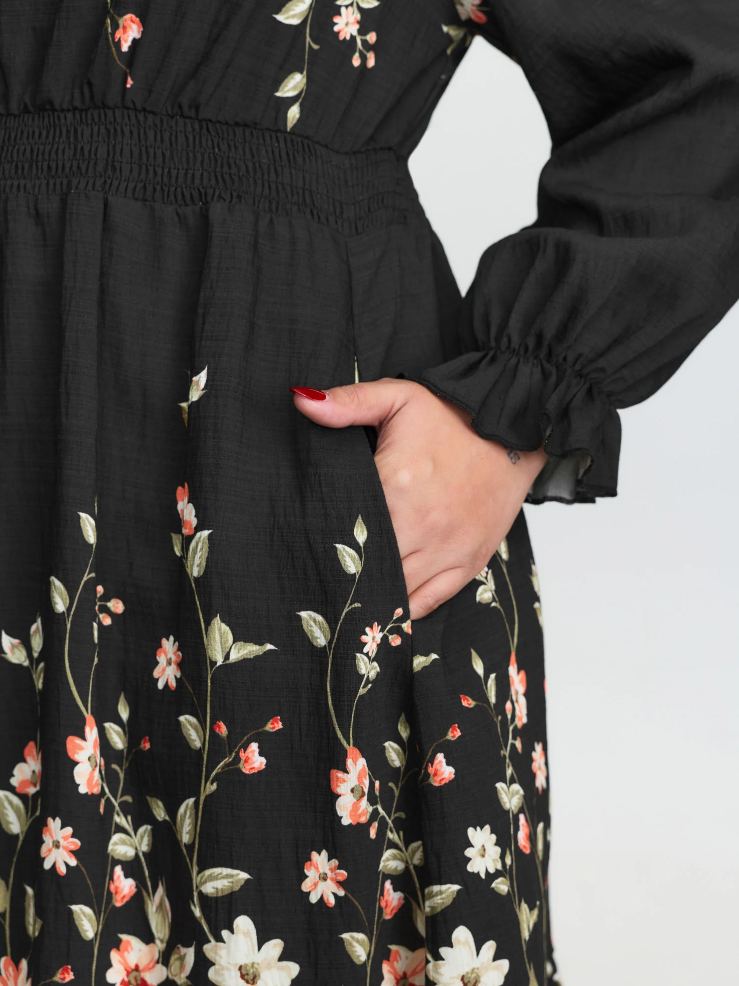 Floral Shirred Waist Neck-Tie Mini Dress - Image 4