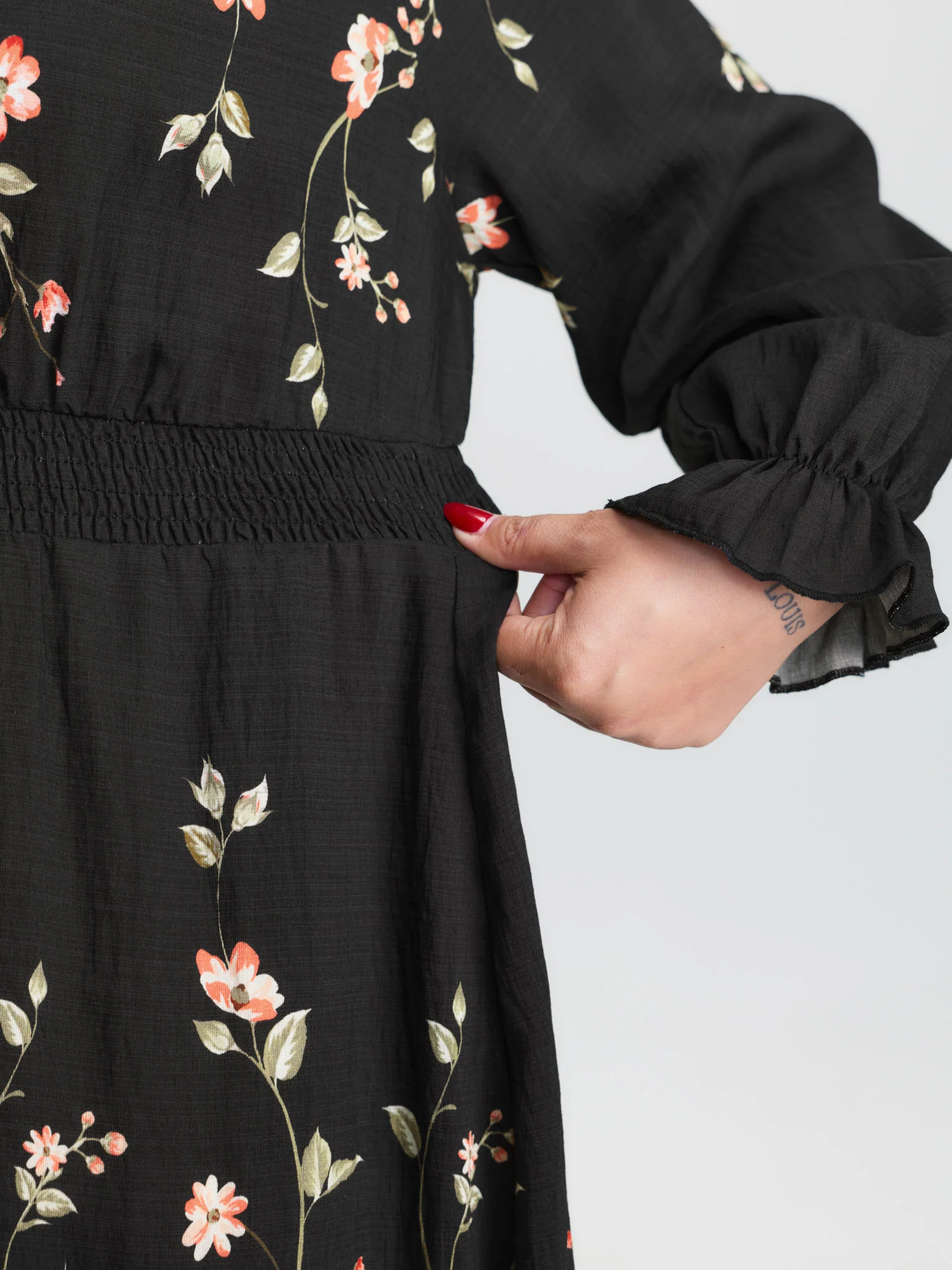 Floral Shirred Waist Neck-Tie Mini Dress - Image 5