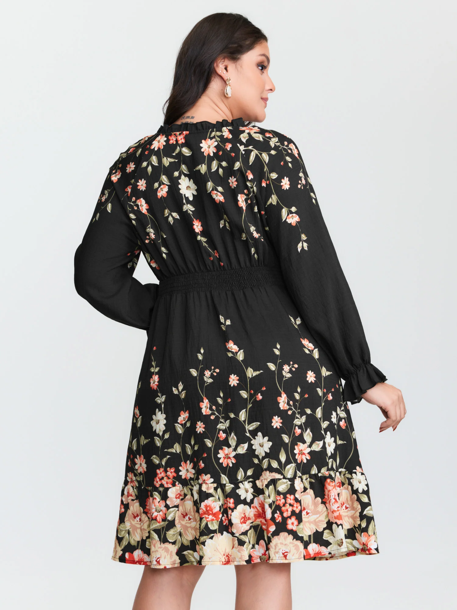 Floral Shirred Waist Neck-Tie Mini Dress - Image 6