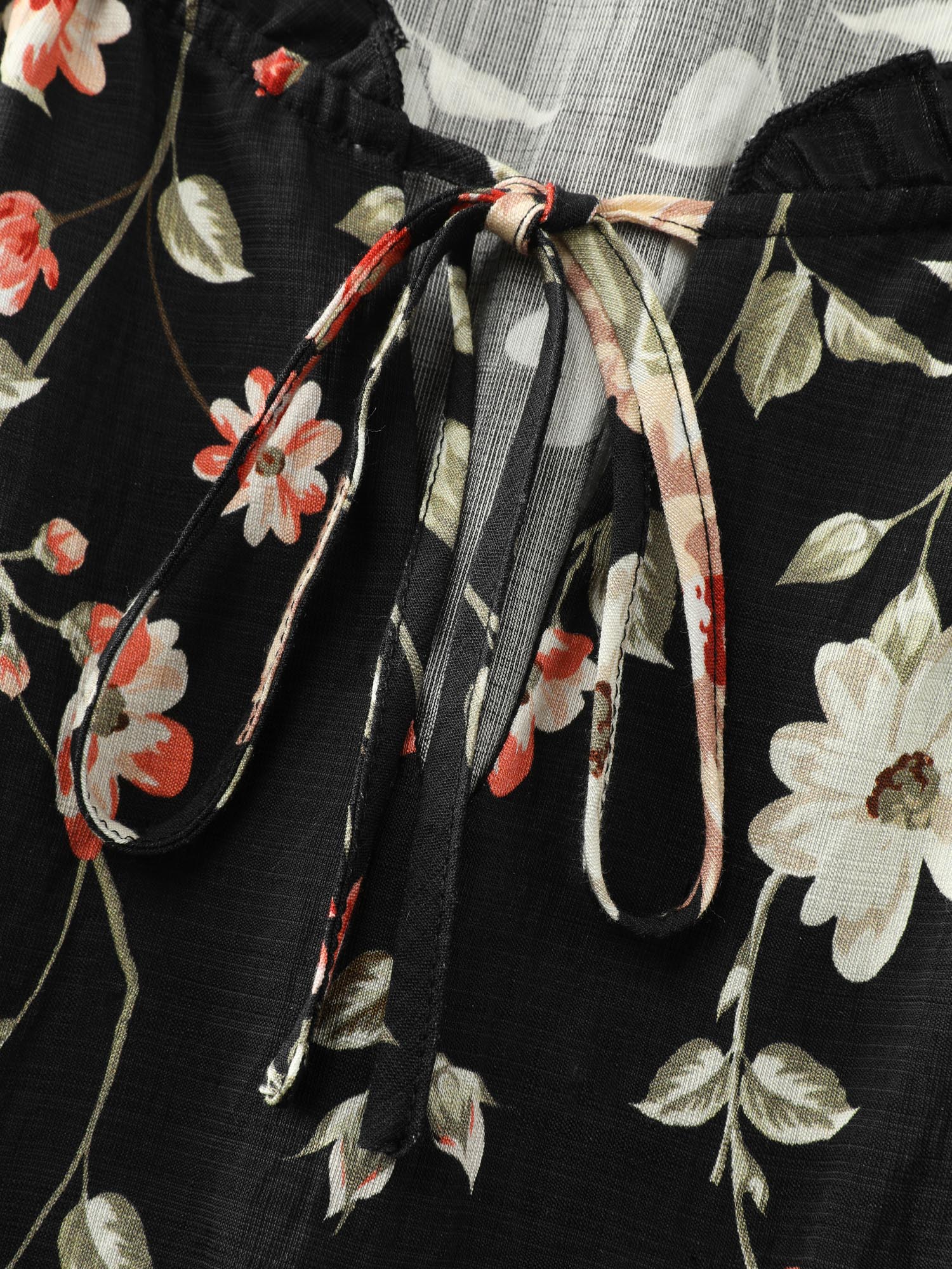 Floral Shirred Waist Neck-Tie Mini Dress - Image 7