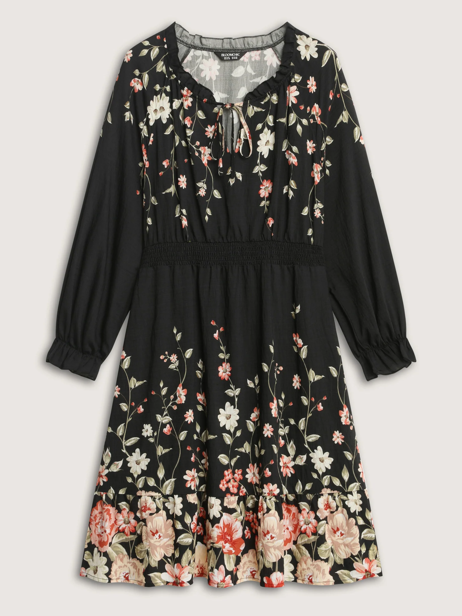 Floral Shirred Waist Neck-Tie Mini Dress - Image 9
