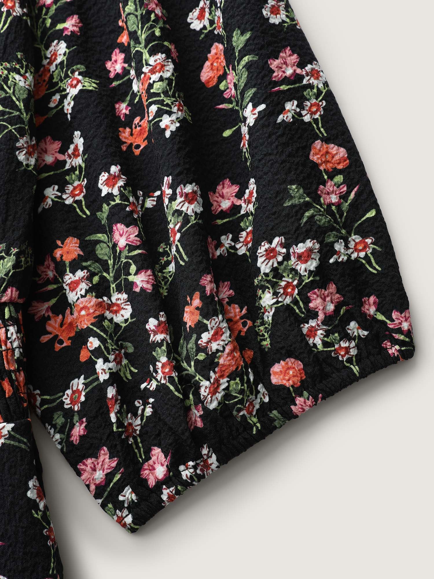 Floral Shirred Waist Neck-Tie Midi Dress - Image 5