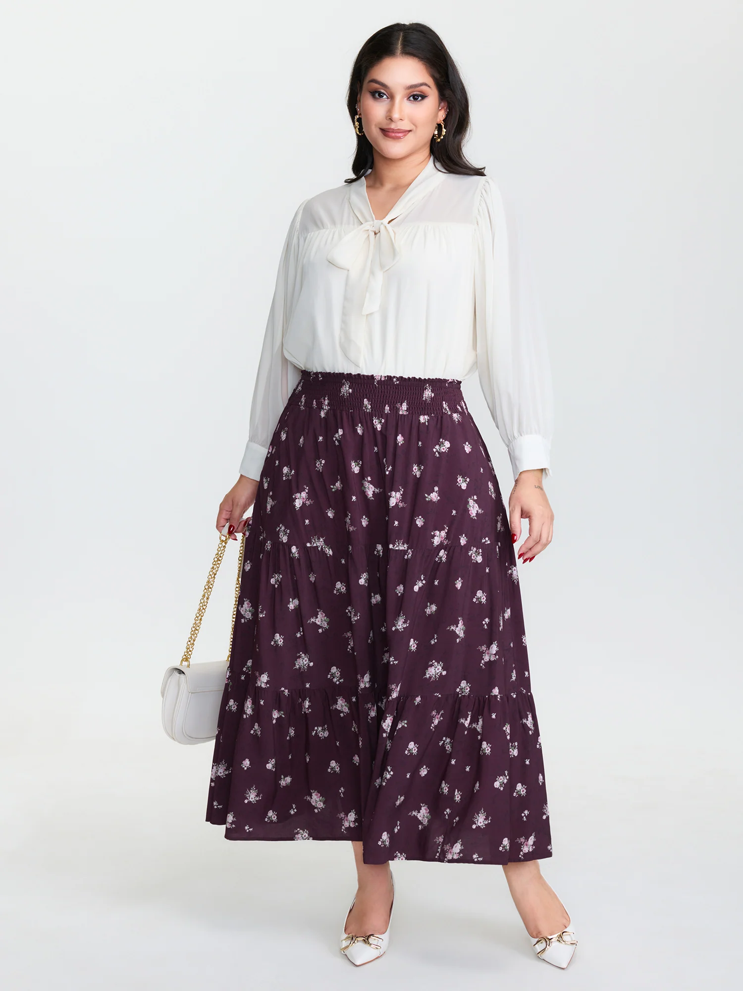 Floral Shirred Waist Tiered Maxi Skirt - Image 2