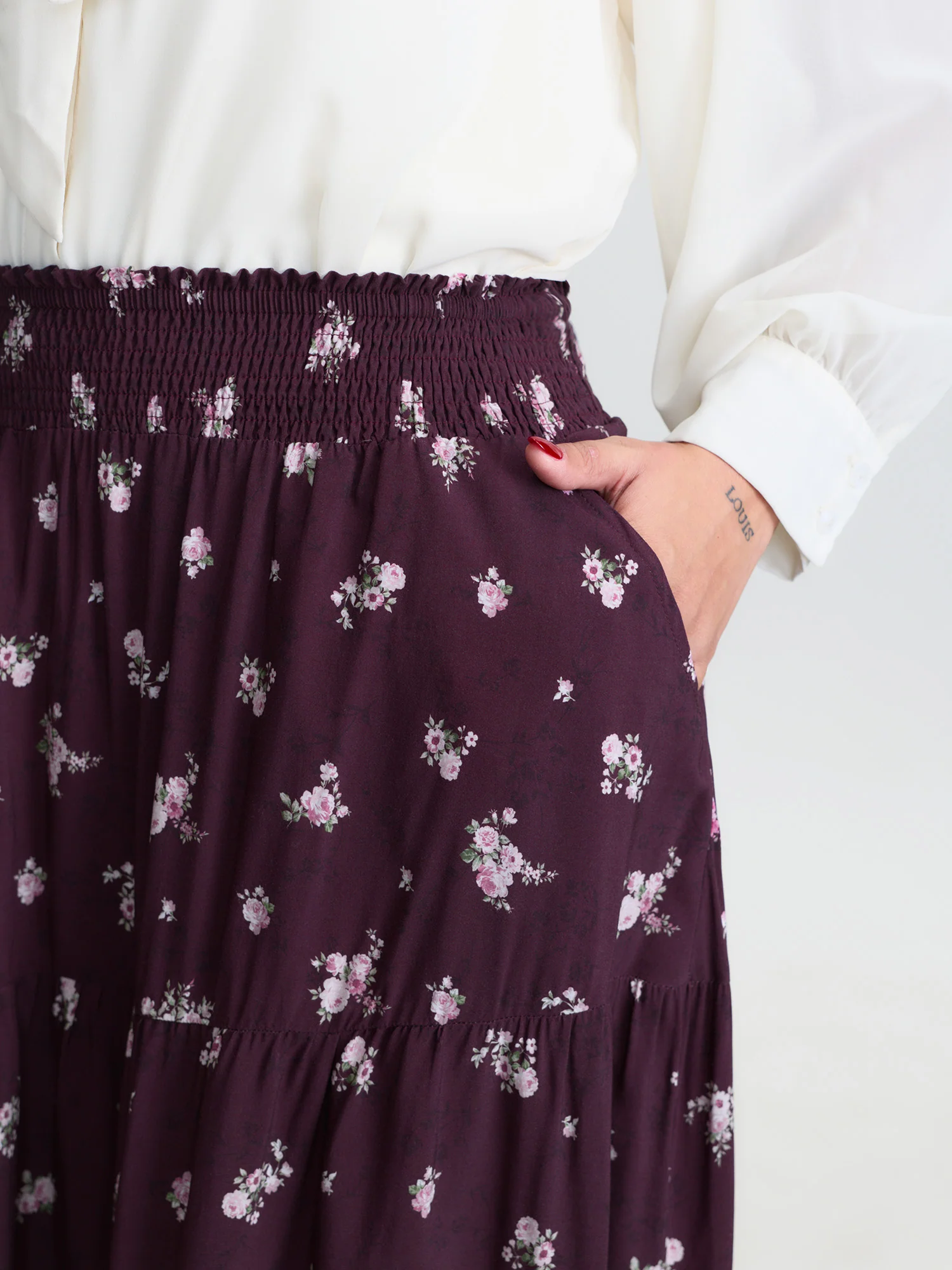 Floral Shirred Waist Tiered Maxi Skirt - Image 3