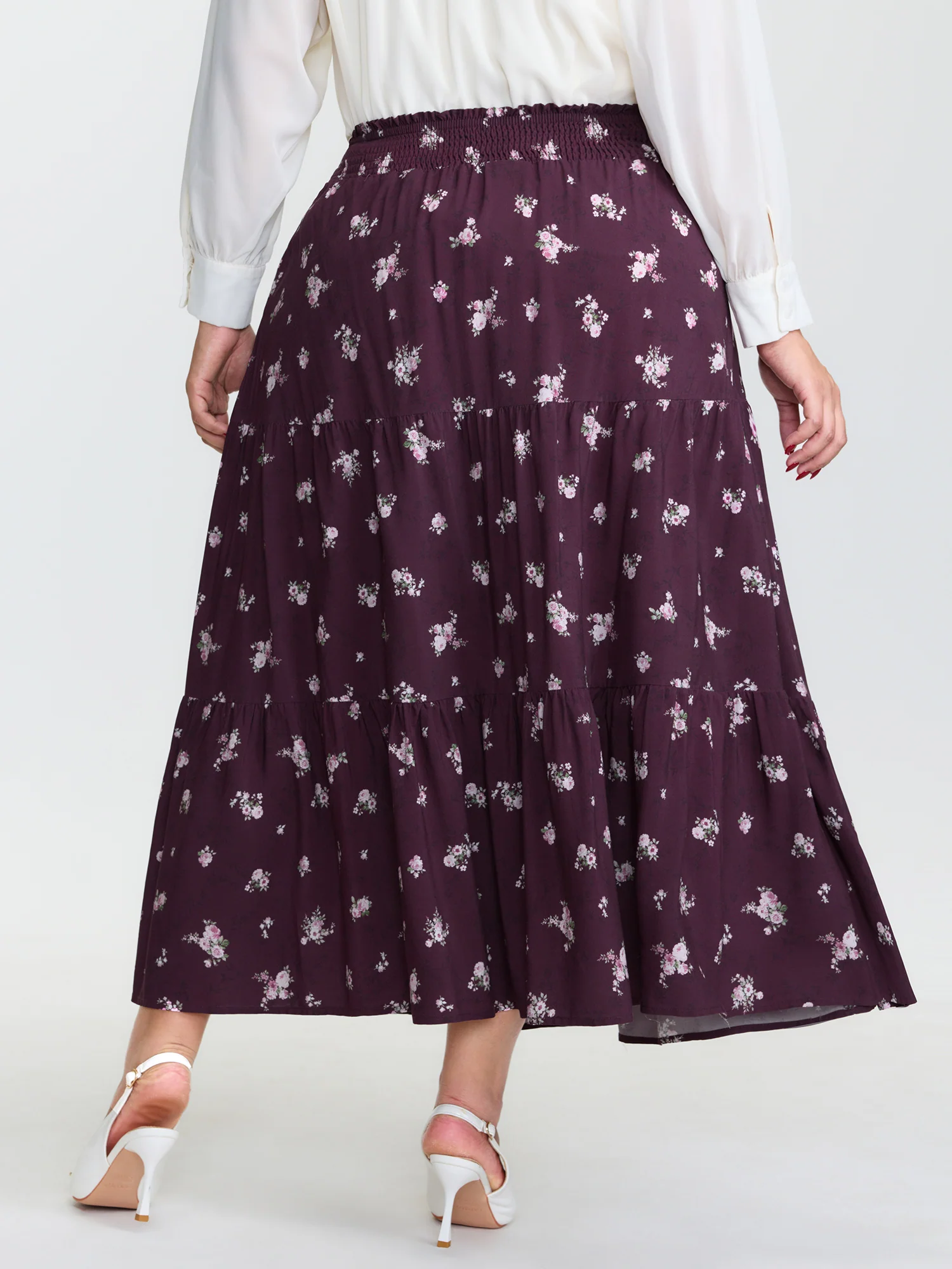 Floral Shirred Waist Tiered Maxi Skirt - Image 5