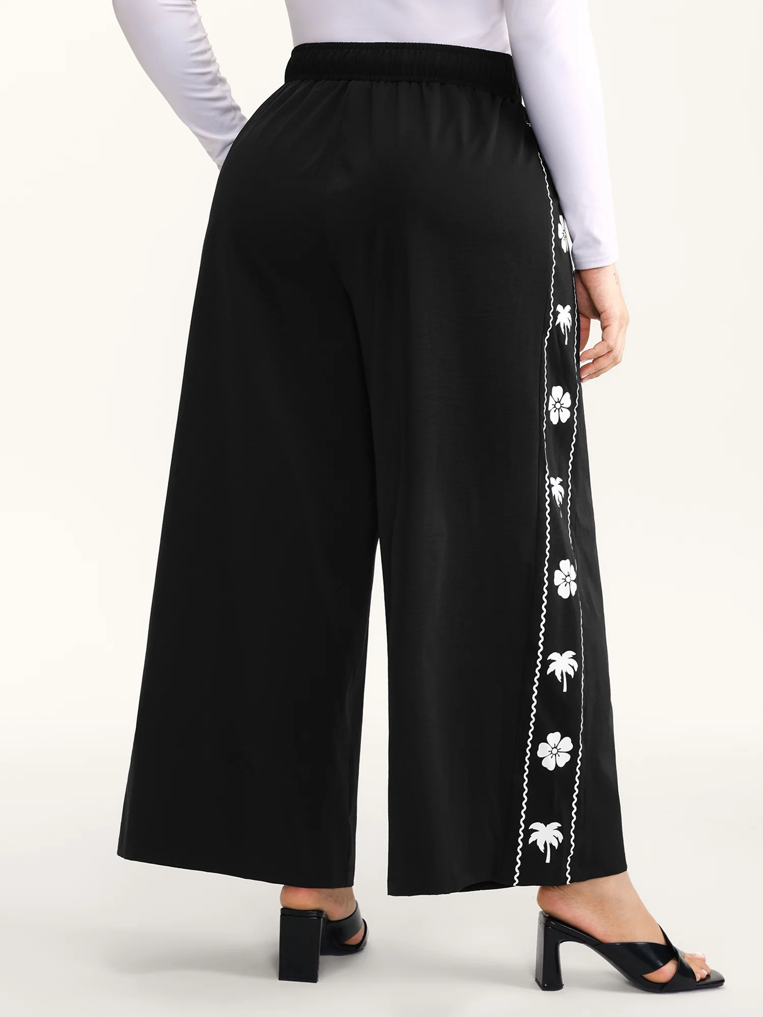 Floral Side Drawstring Wide-Leg Pants - Image 6