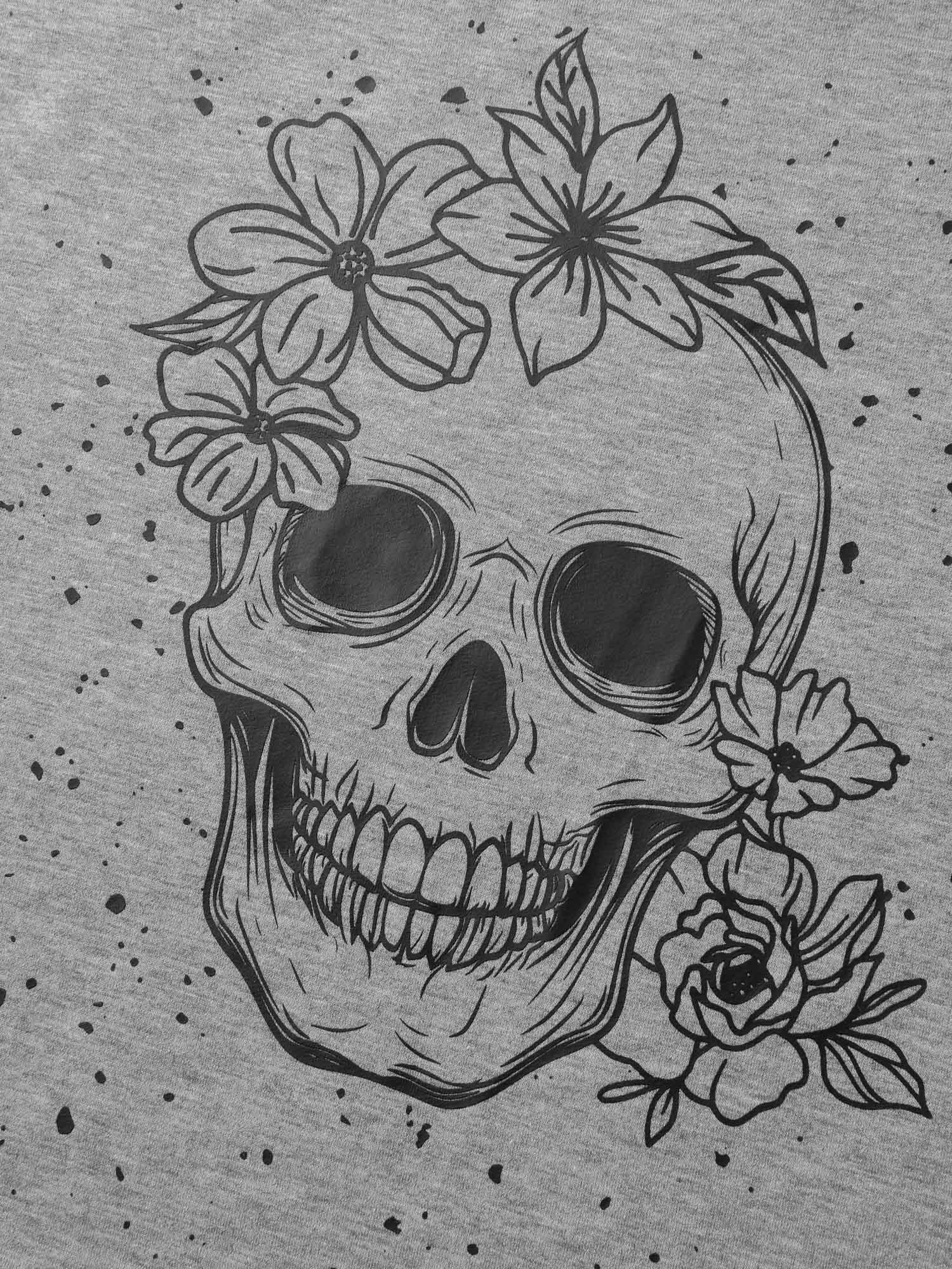 Floral Skull Print One-Shoulder Sweatshirt - Image 5
