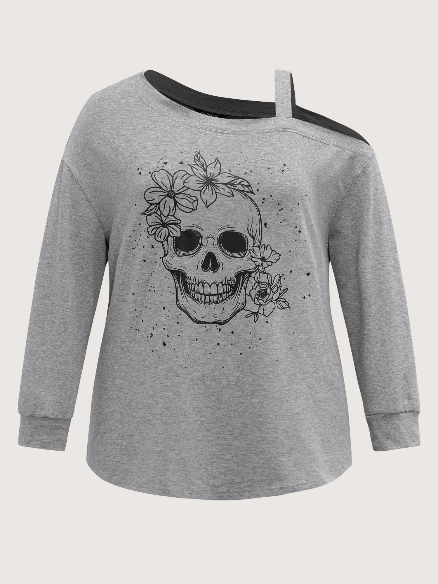 Floral Skull Print One-Shoulder Sweatshirt - Image 6