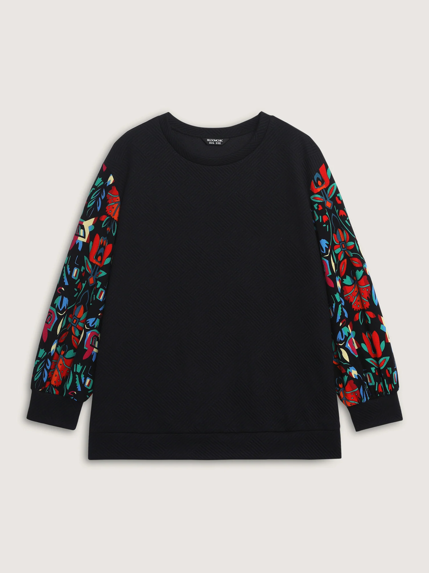 Floral Sleeve Drop Shoulder Textured Sweatshirt - Image 7