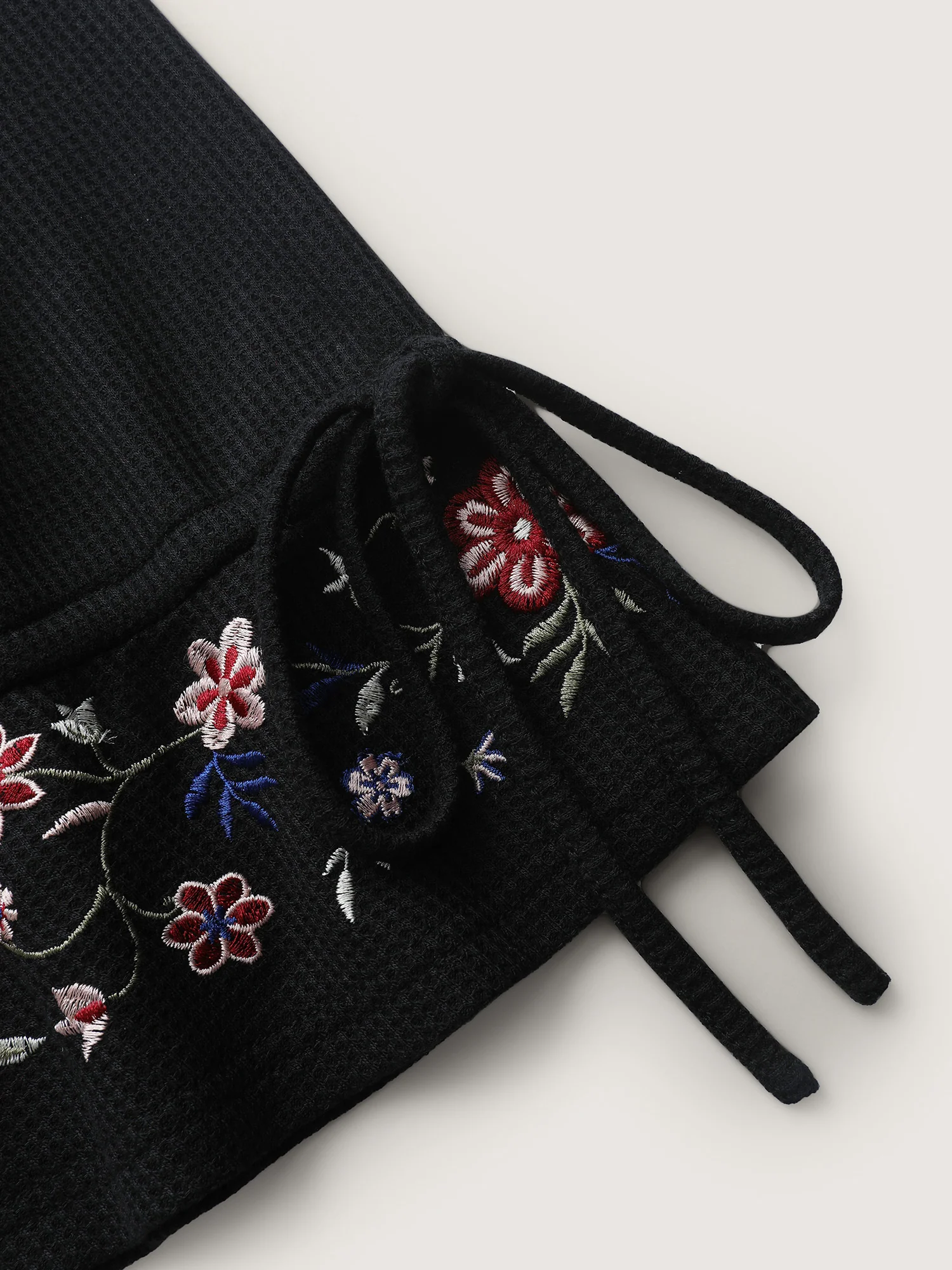 Floral Sleeve Embroidery Drawstring Knit Top - Image 6