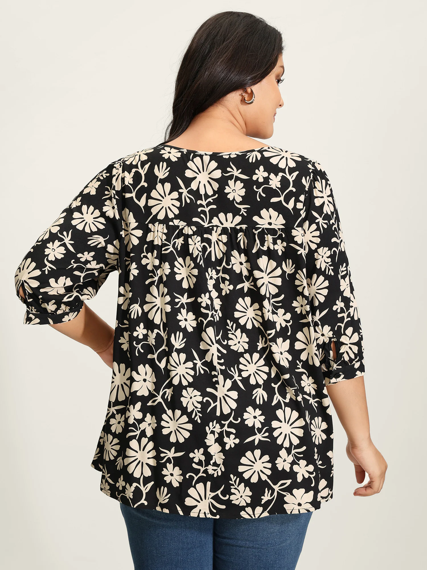 Floral Sleeve Neck-Tie A-Line Blouse - Image 4